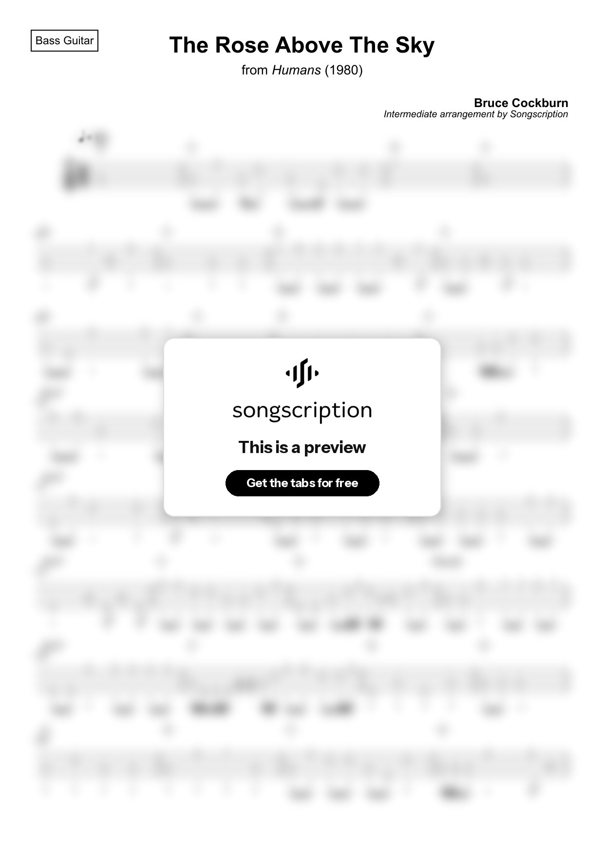 Intermediate Bass Guitar Tabs for "The Rose Above The Sky" by Bruce Cockburn