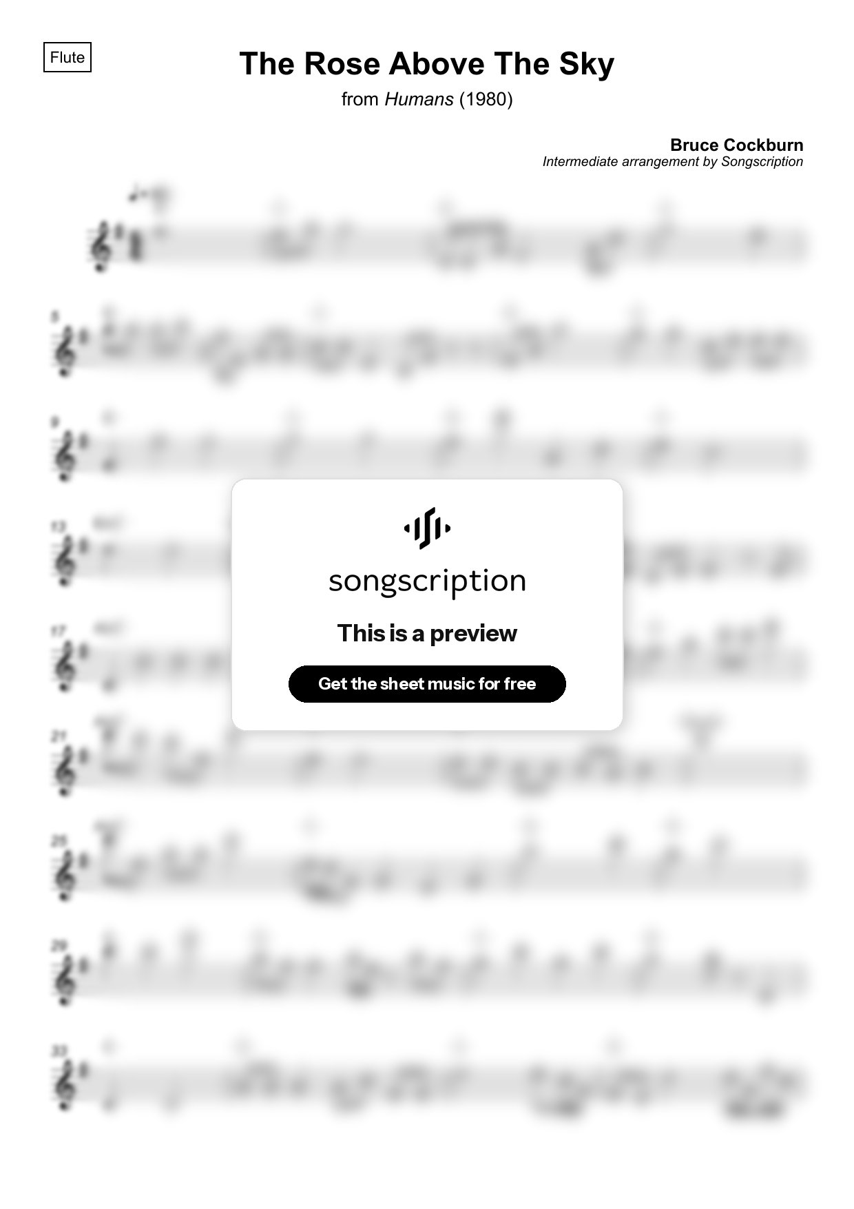 Intermediate Flute Sheet Music for "The Rose Above The Sky" by Bruce Cockburn