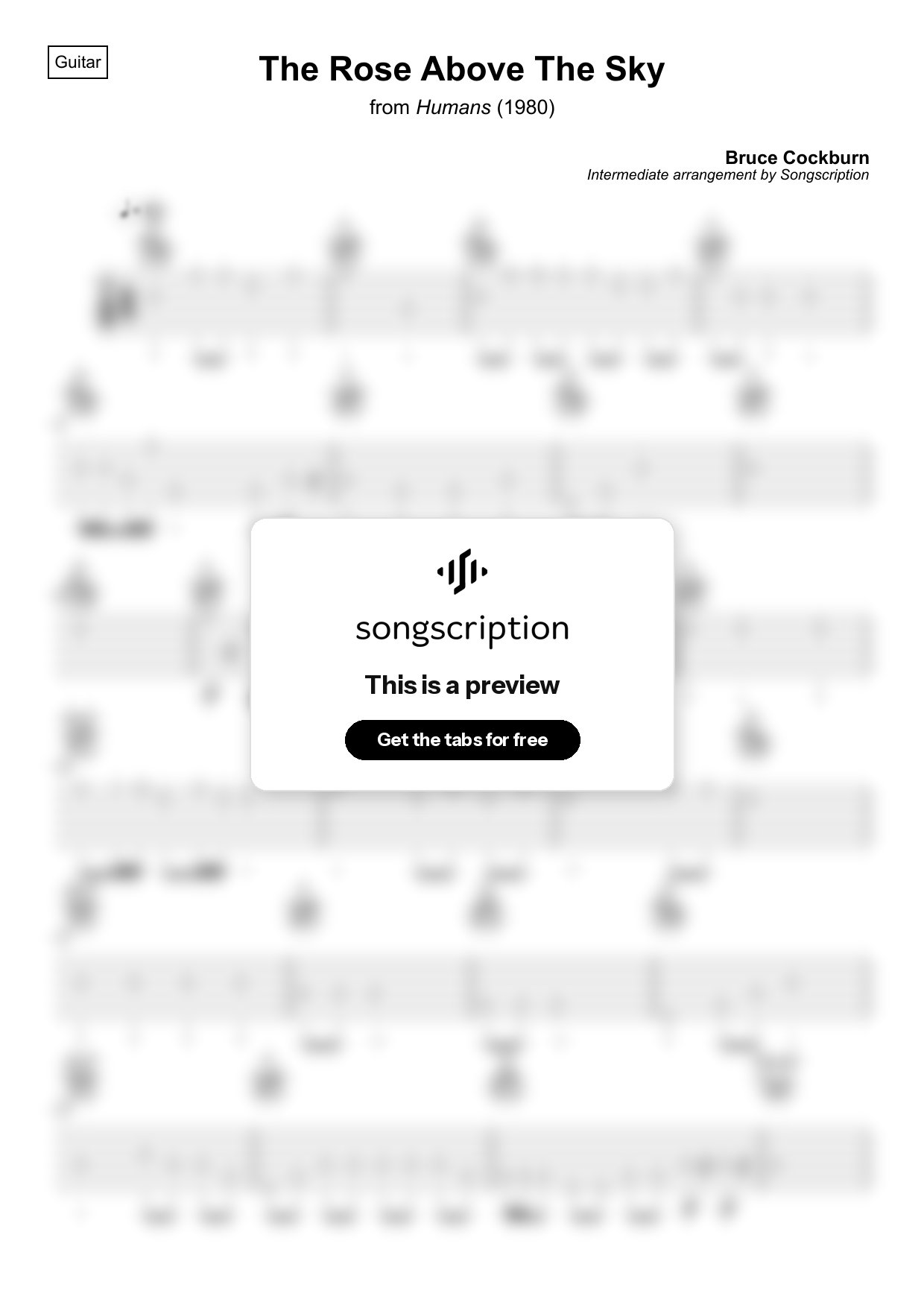 Intermediate Acoustic Guitar Tabs for "The Rose Above The Sky" by Bruce Cockburn