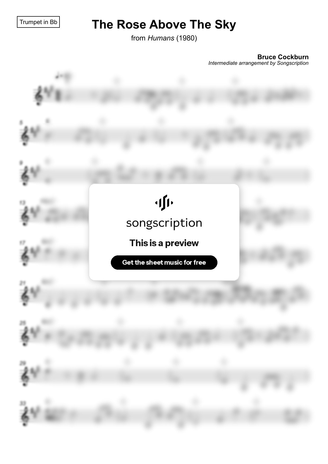 Intermediate Trumpet Sheet Music for "The Rose Above The Sky" by Bruce Cockburn