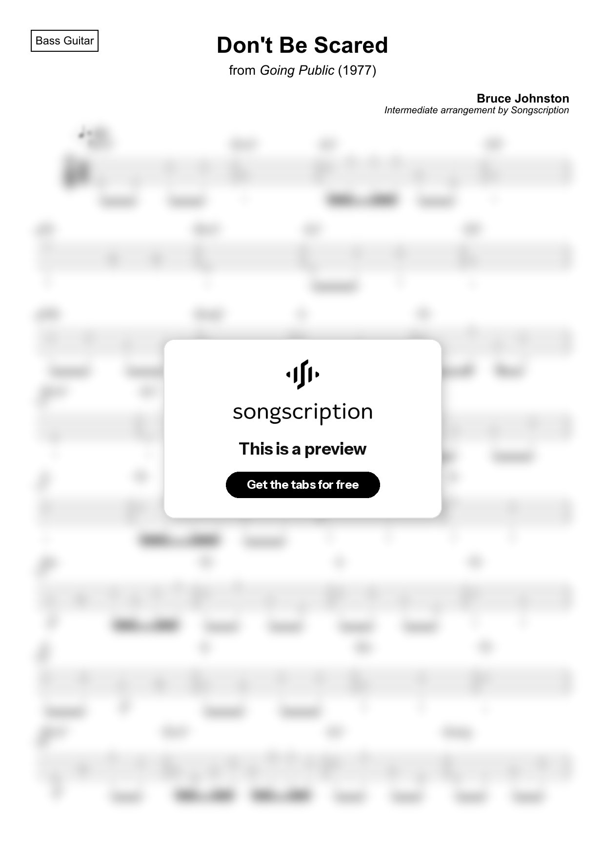 Intermediate Bass Guitar Tabs for "Don't Be Scared" by Bruce Johnston