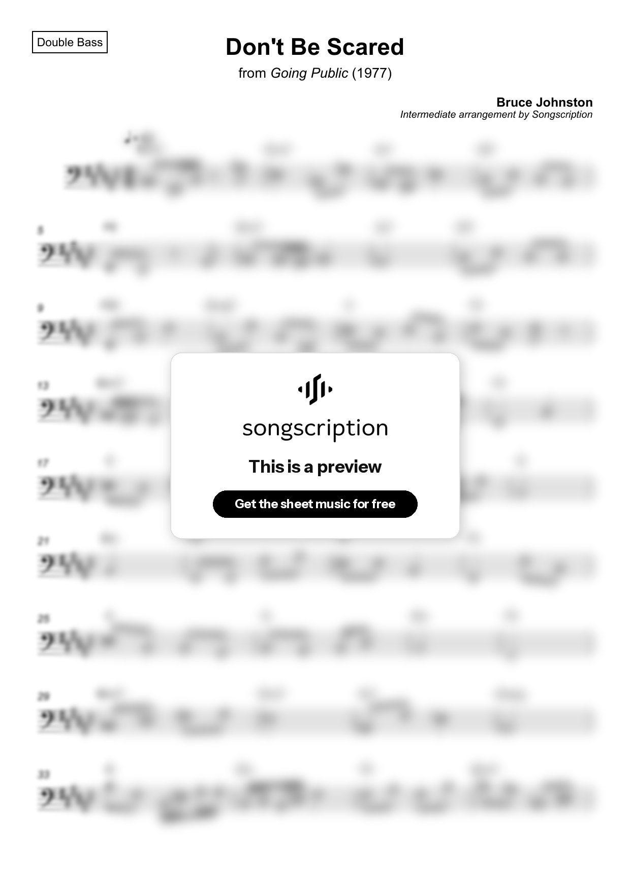 Intermediate Double Bass Sheet Music for "Don't Be Scared" by Bruce Johnston