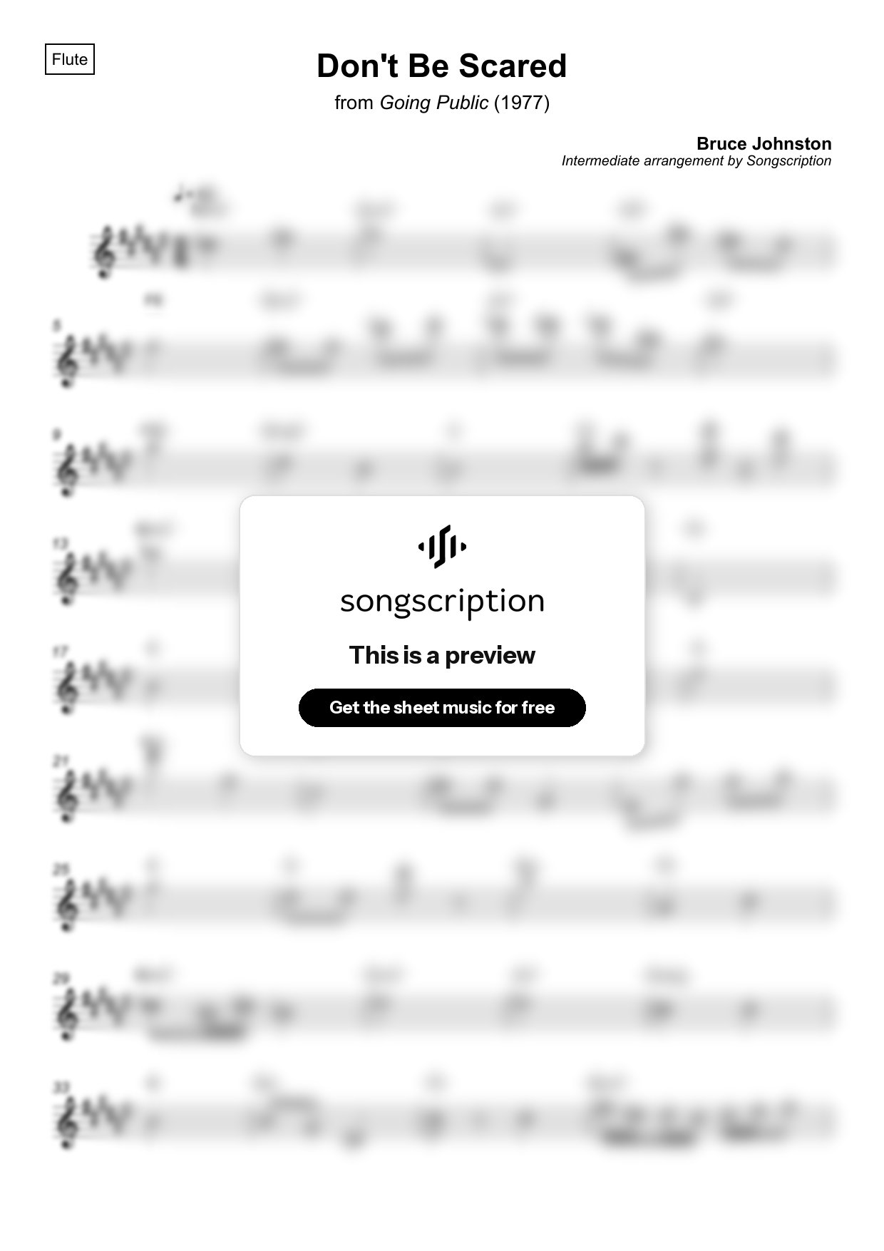 Intermediate Flute Sheet Music for "Don't Be Scared" by Bruce Johnston