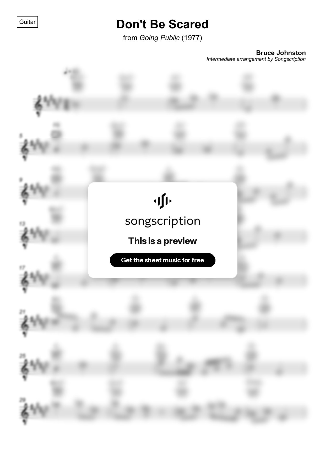 Intermediate Acoustic Guitar Sheet Music for "Don't Be Scared" by Bruce Johnston