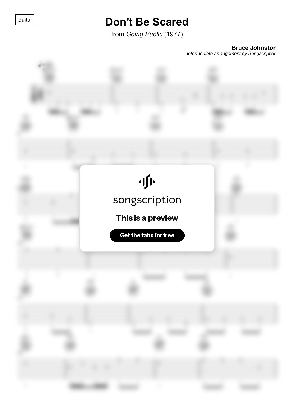 Intermediate Acoustic Guitar Tabs for "Don't Be Scared" by Bruce Johnston