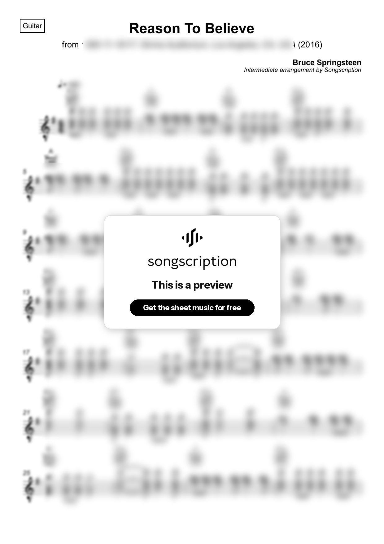 Intermediate Acoustic Guitar Sheet Music for "Reason To Believe" by Bruce Springsteen