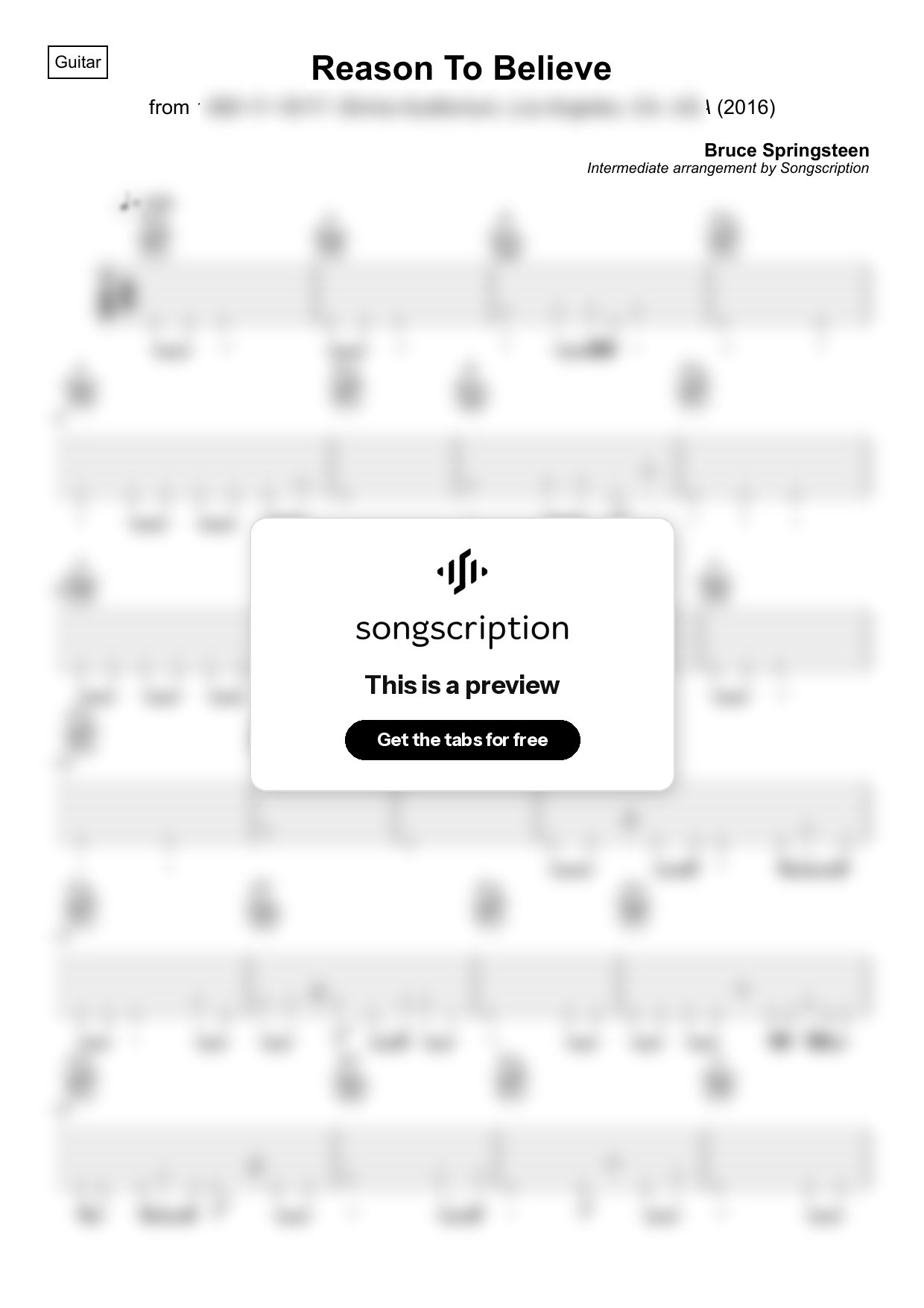 Intermediate Acoustic Guitar Tabs for "Reason To Believe" by Bruce Springsteen