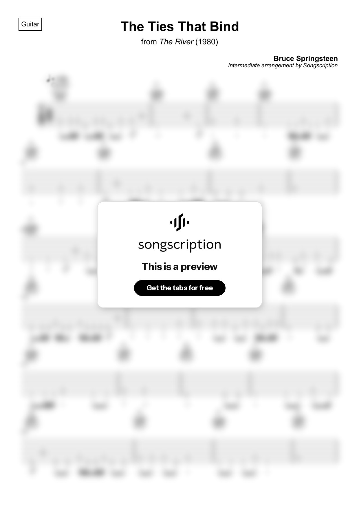 Intermediate Acoustic Guitar Tabs for "The Ties That Bind" by Bruce Springsteen