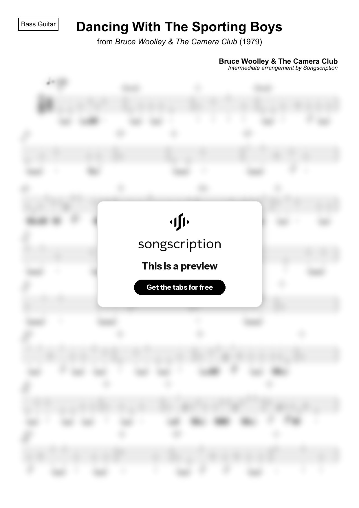 Intermediate Bass Guitar Tabs for "Dancing With The Sporting Boys" by Bruce Woolley & The Camera Club