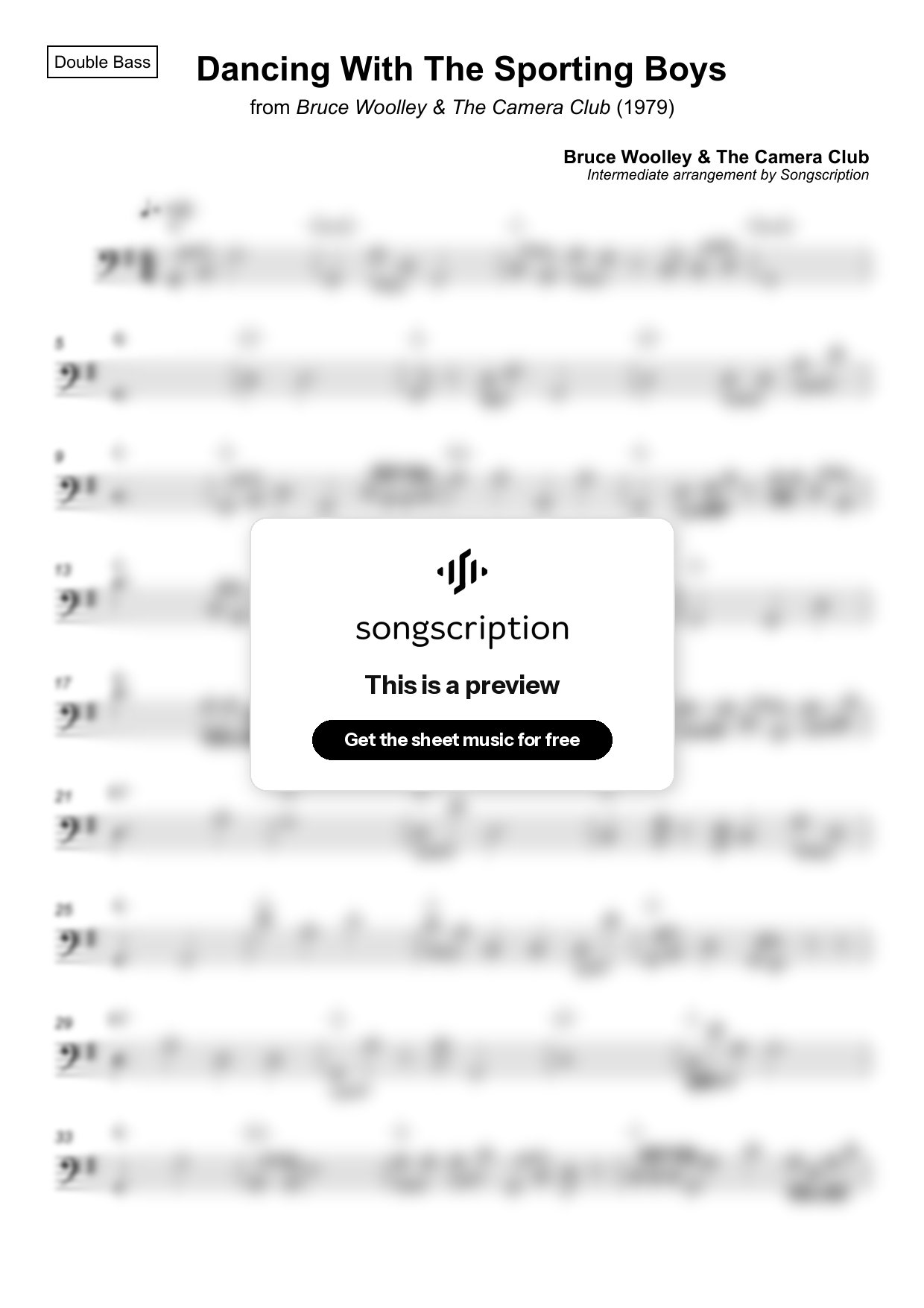 Intermediate Double Bass Sheet Music for "Dancing With The Sporting Boys" by Bruce Woolley & The Camera Club
