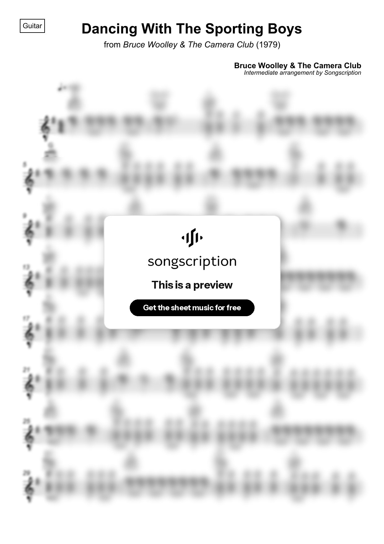 Intermediate Acoustic Guitar Sheet Music for "Dancing With The Sporting Boys" by Bruce Woolley & The Camera Club