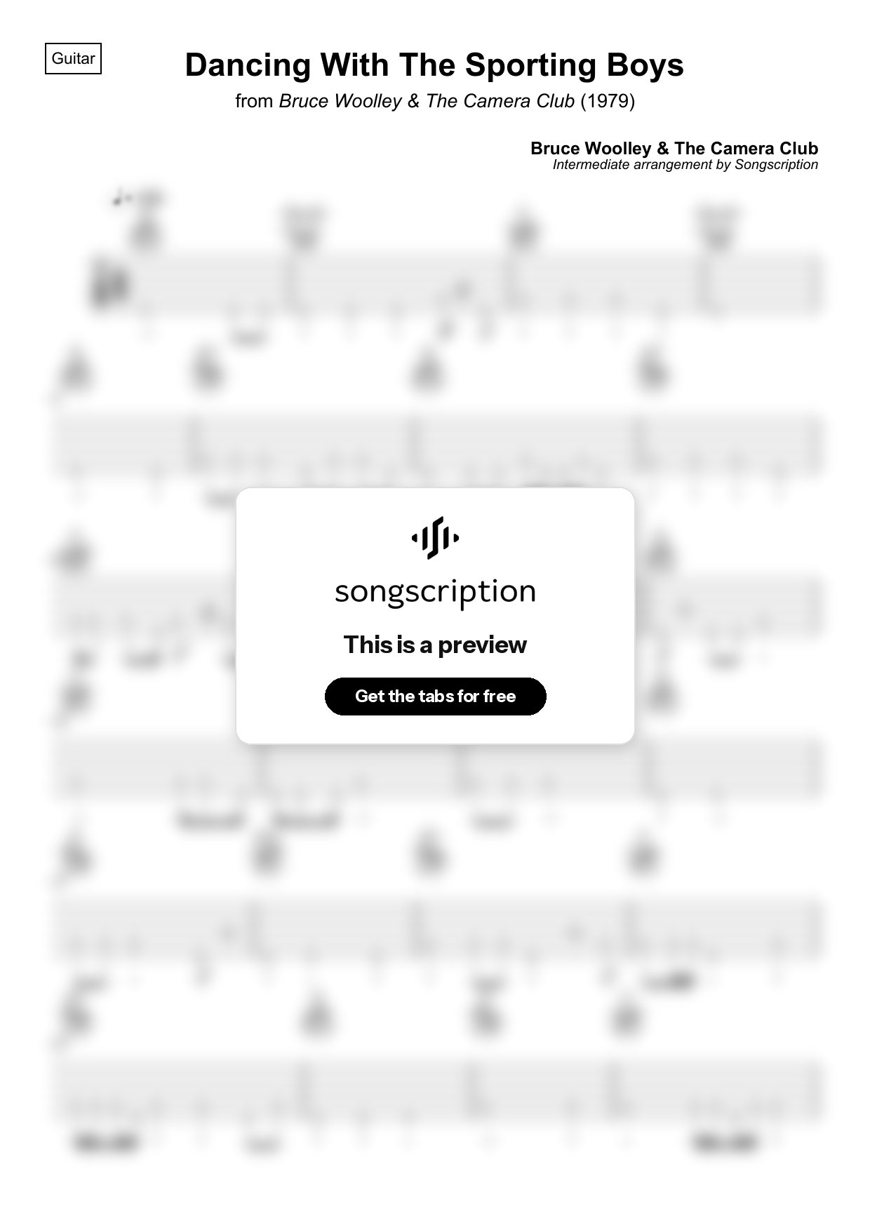 Intermediate Acoustic Guitar Tabs for "Dancing With The Sporting Boys" by Bruce Woolley & The Camera Club
