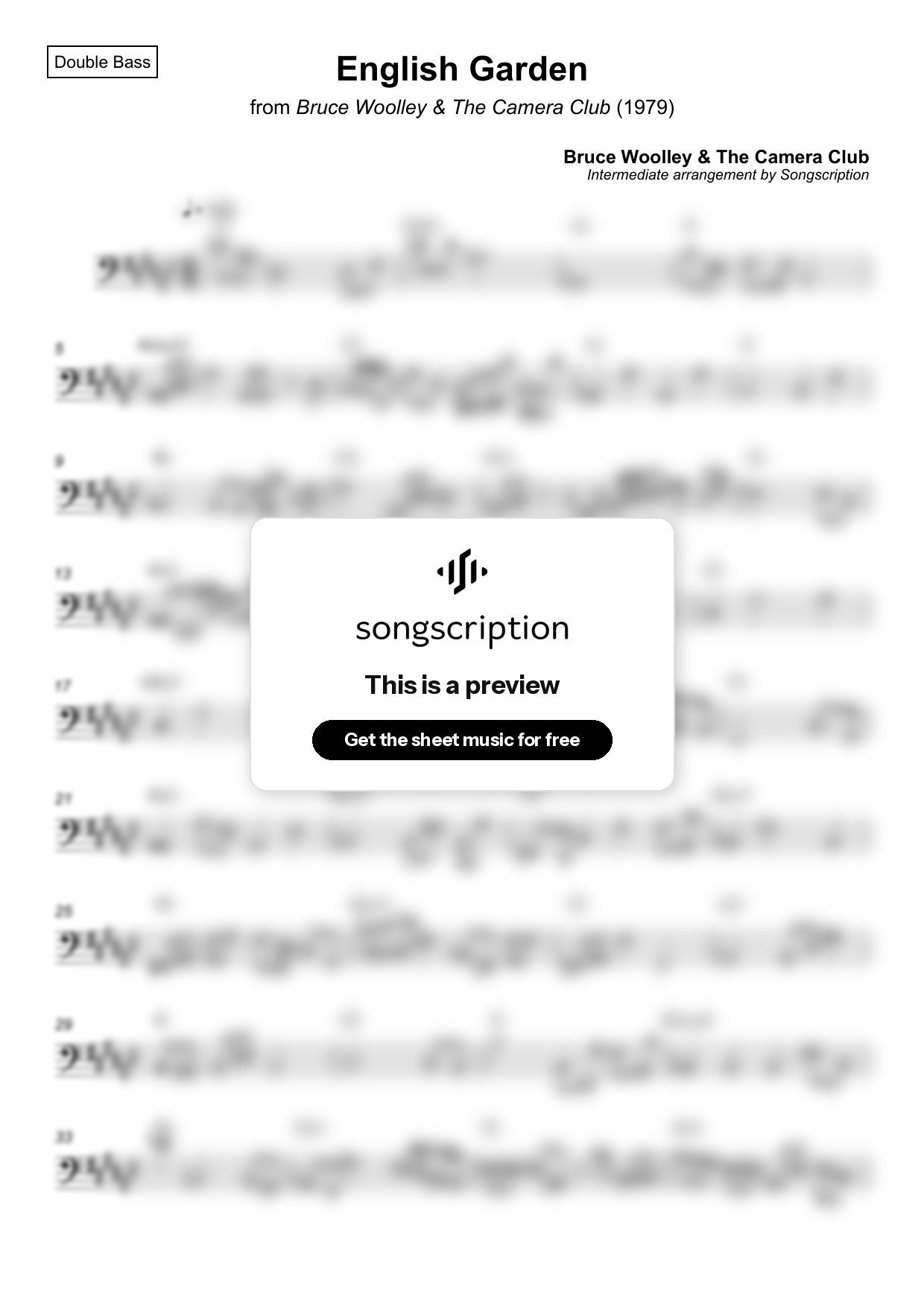 Intermediate Double Bass Sheet Music for "English Garden" by Bruce Woolley & The Camera Club