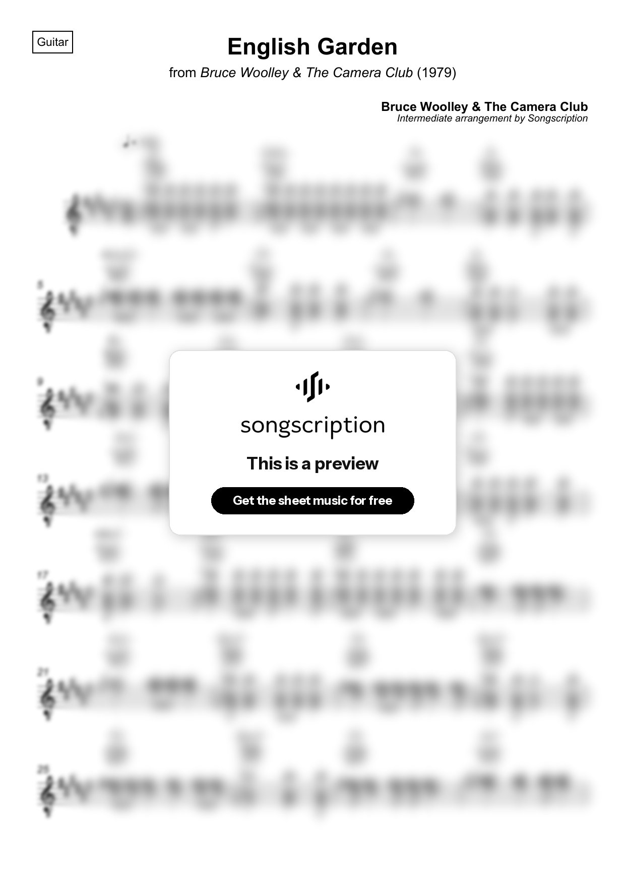 Intermediate Acoustic Guitar Sheet Music for "English Garden" by Bruce Woolley & The Camera Club
