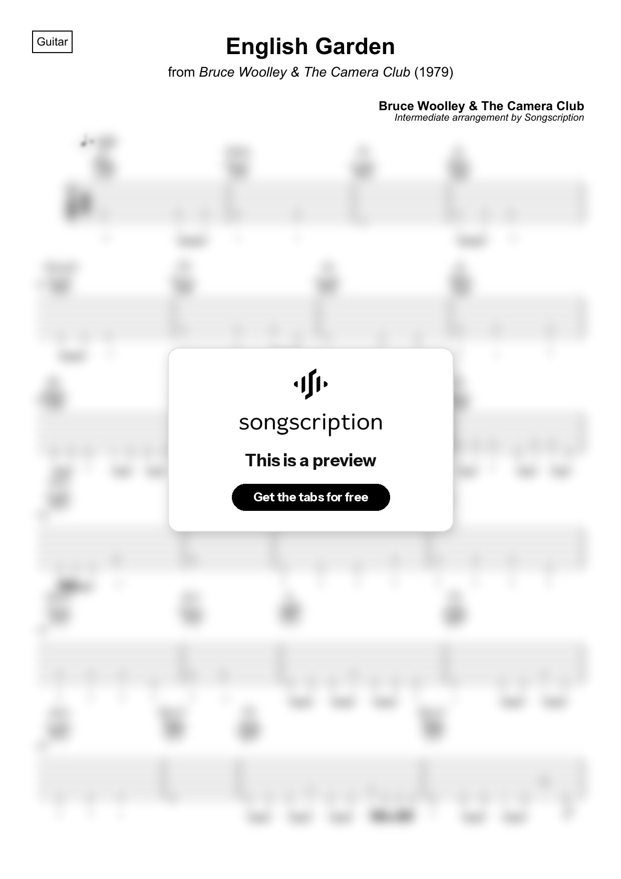 Intermediate Acoustic Guitar Tabs for "English Garden" by Bruce Woolley & The Camera Club