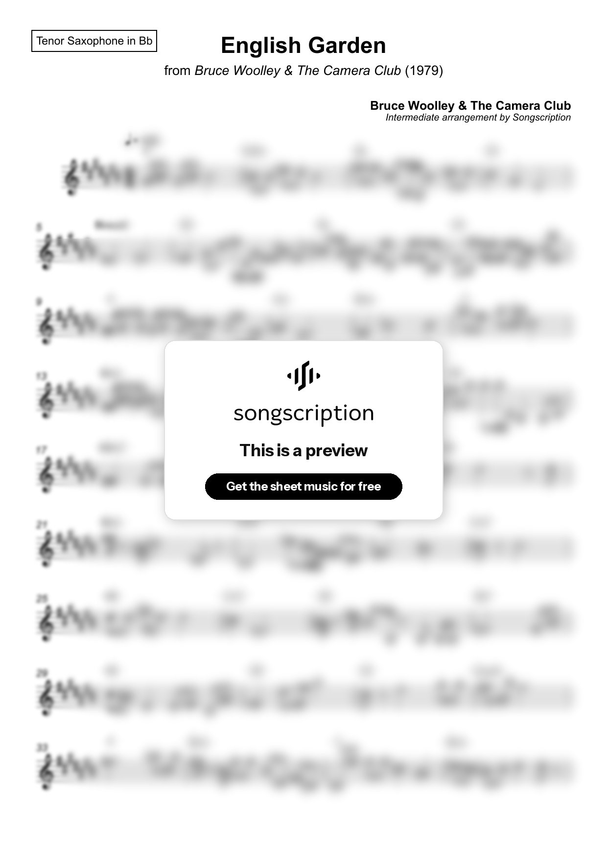 Intermediate Tenor Sax Sheet Music for "English Garden" by Bruce Woolley & The Camera Club