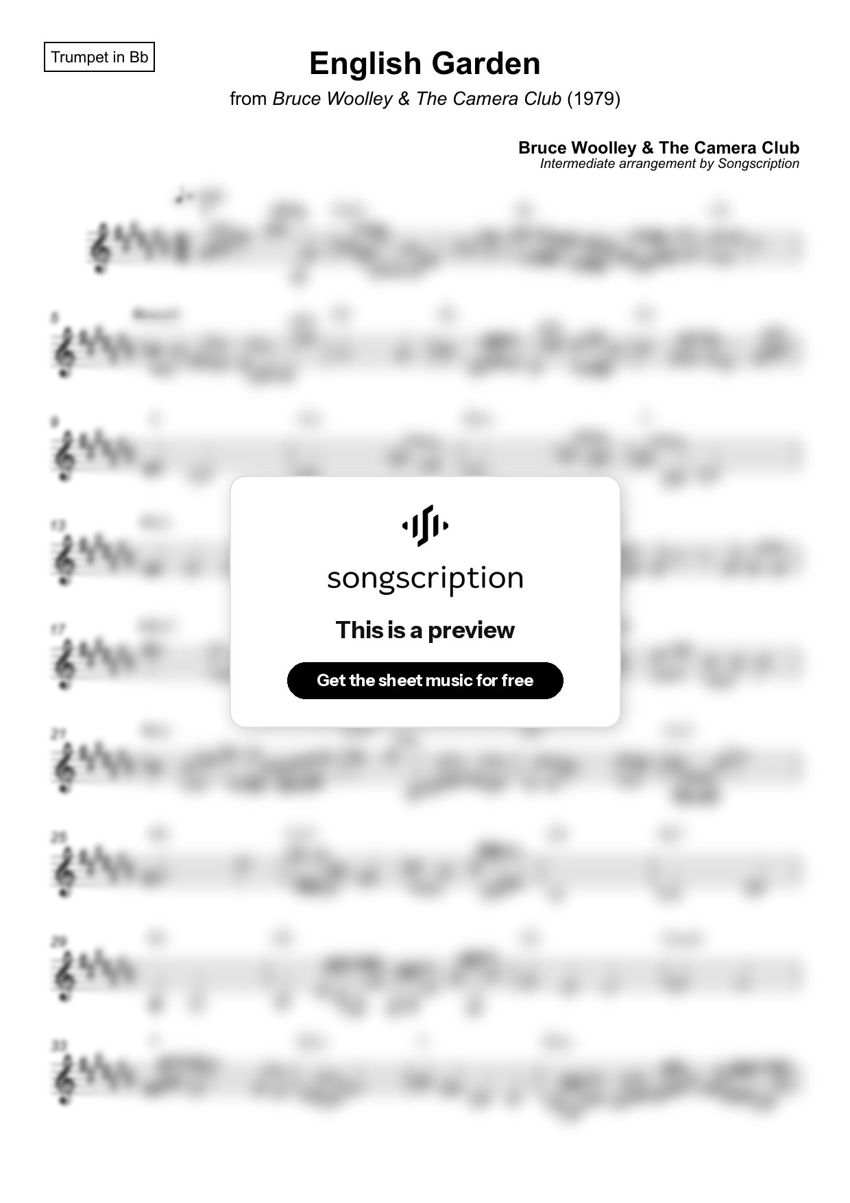 Intermediate Trumpet Sheet Music for "English Garden" by Bruce Woolley & The Camera Club