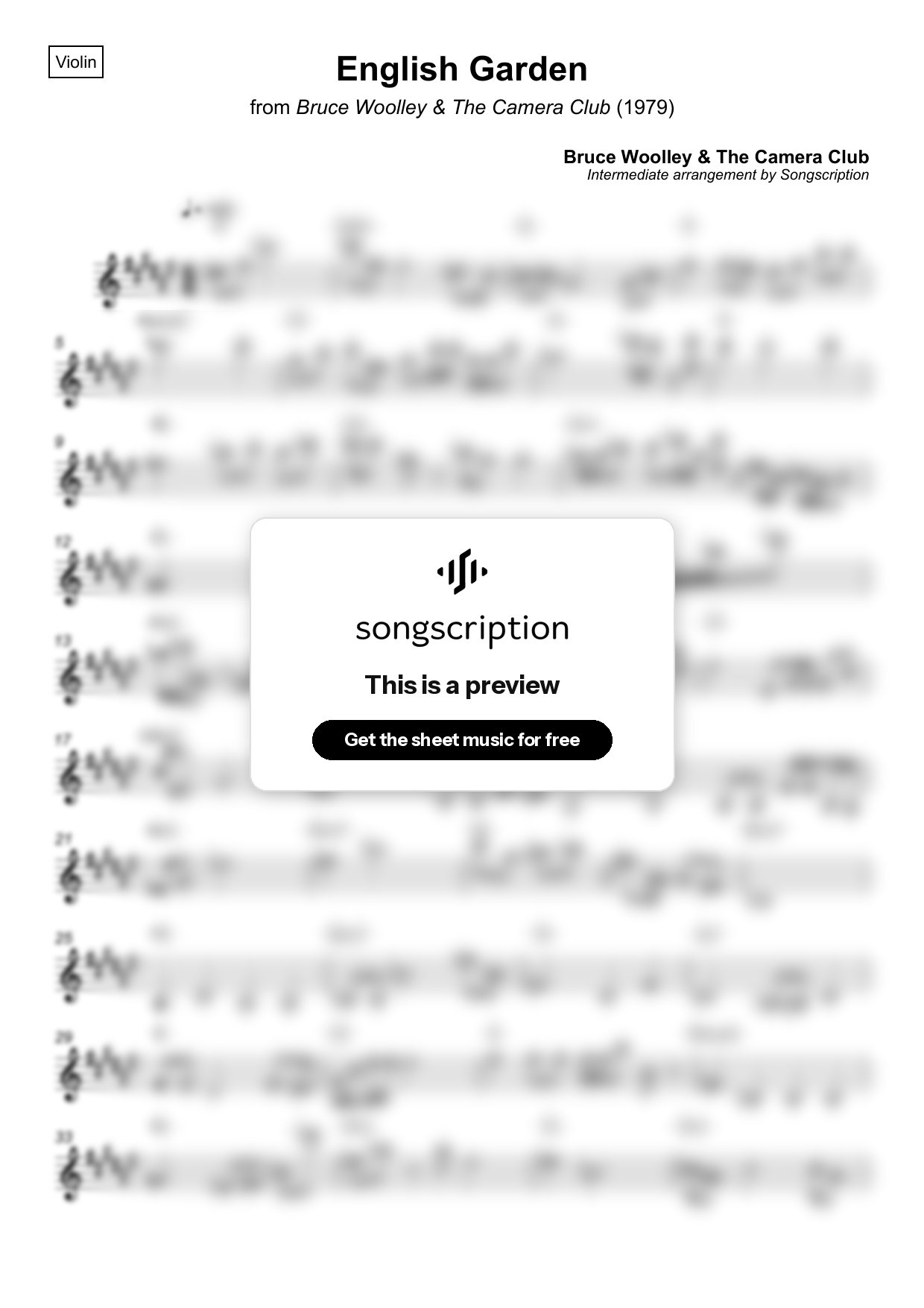 Intermediate Violin Sheet Music for "English Garden" by Bruce Woolley & The Camera Club