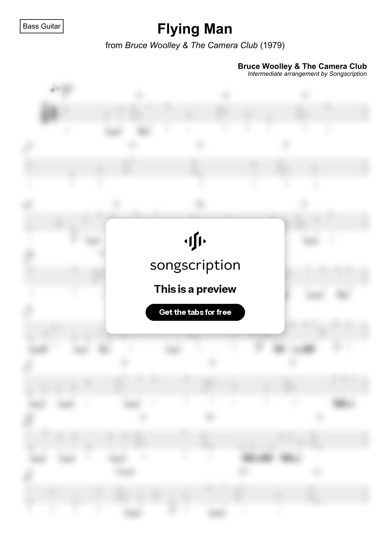 Intermediate Bass Guitar Tabs for "Flying Man" by Bruce Woolley & The Camera Club