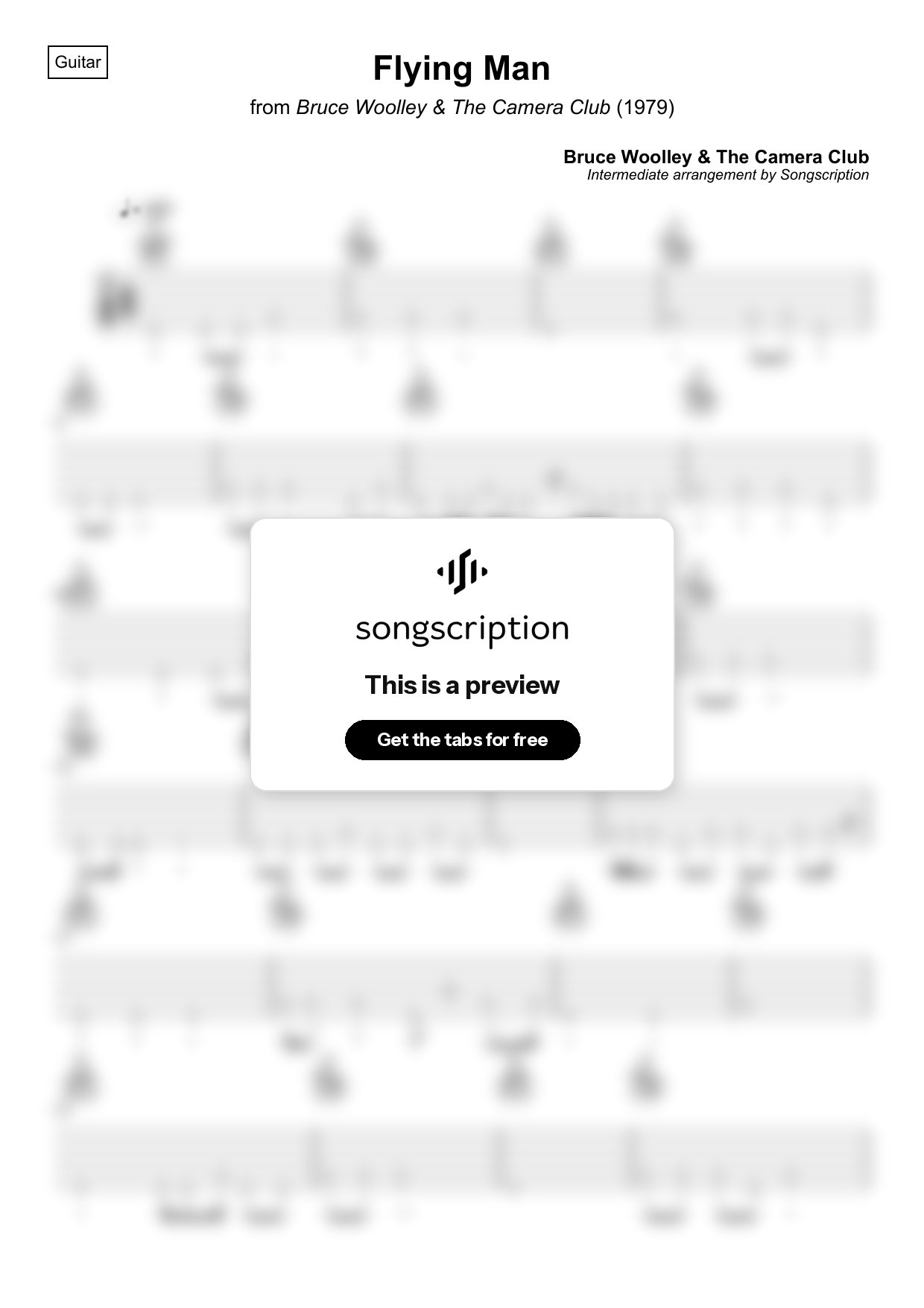 Intermediate Acoustic Guitar Tabs for "Flying Man" by Bruce Woolley & The Camera Club