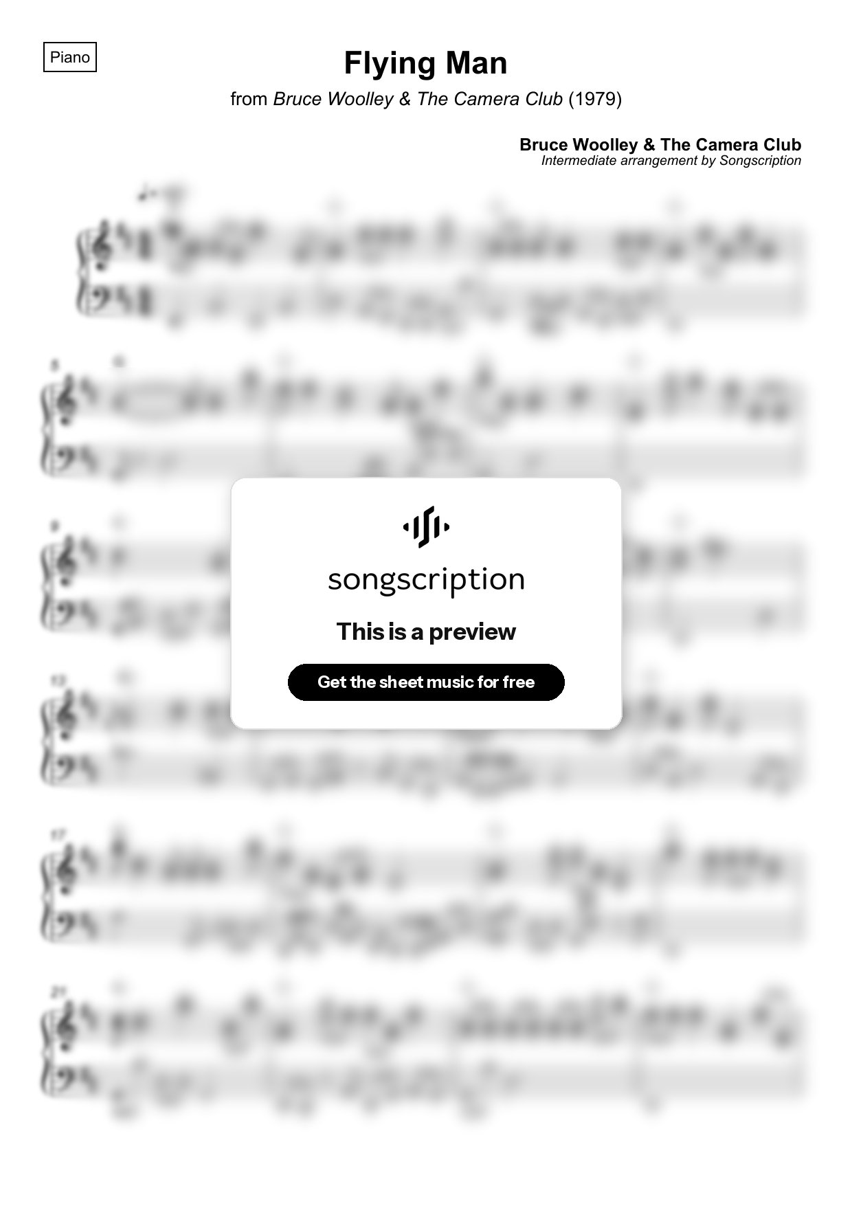 Intermediate Piano Sheet Music for "Flying Man" by Bruce Woolley & The Camera Club
