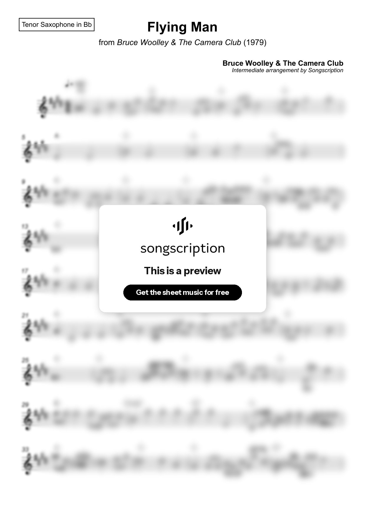 Intermediate Tenor Sax Sheet Music for "Flying Man" by Bruce Woolley & The Camera Club