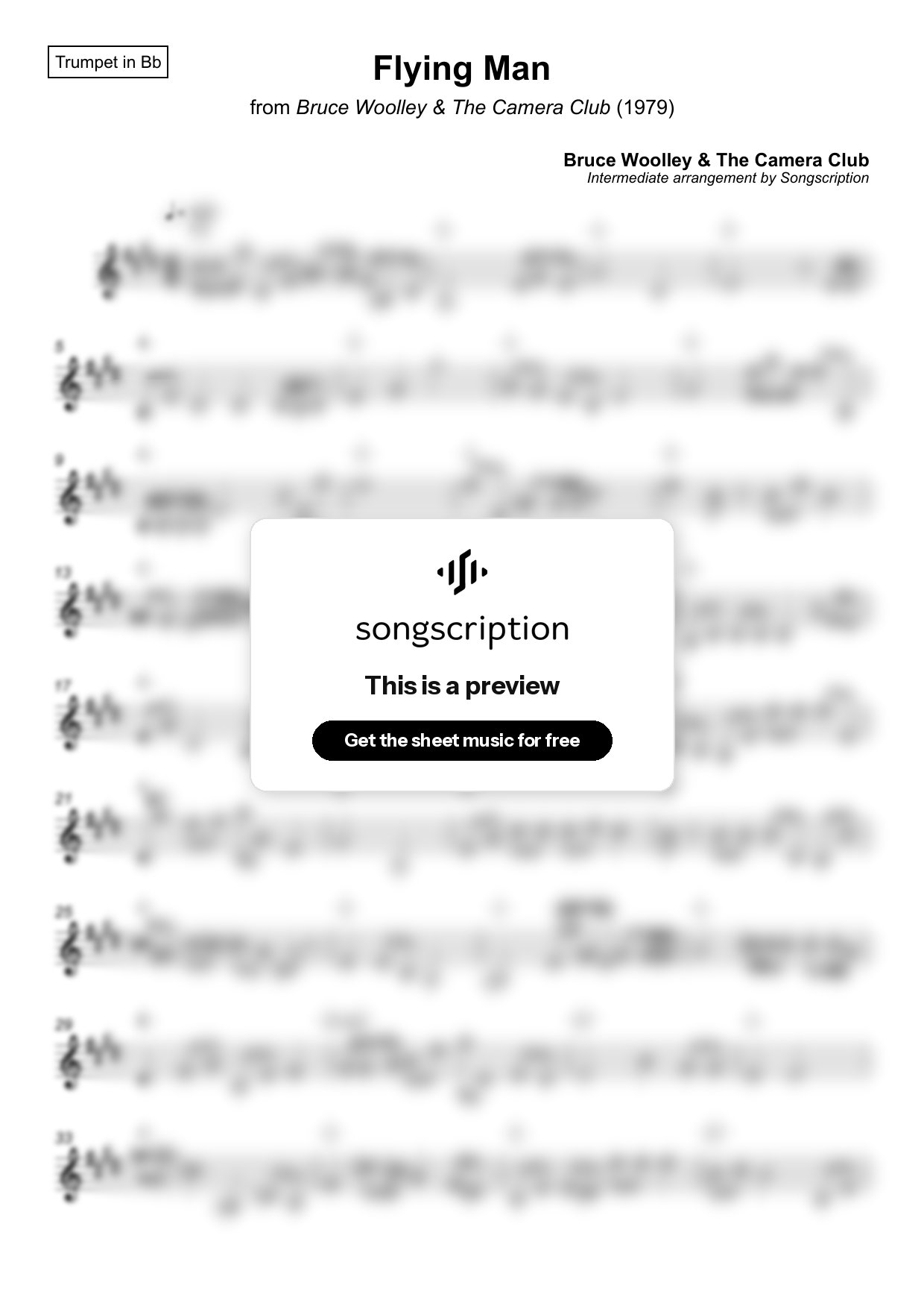 Intermediate Trumpet Sheet Music for "Flying Man" by Bruce Woolley & The Camera Club