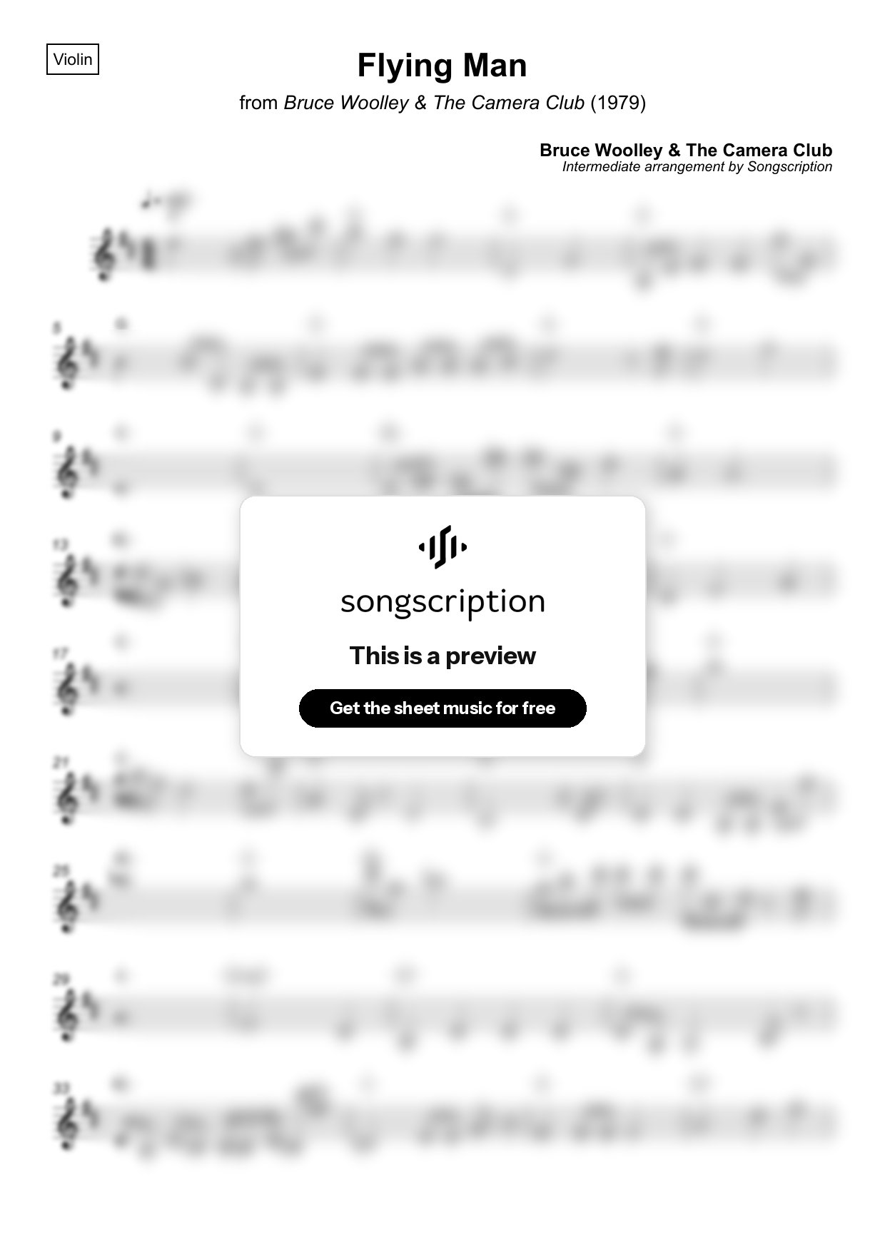 Intermediate Violin Sheet Music for "Flying Man" by Bruce Woolley & The Camera Club