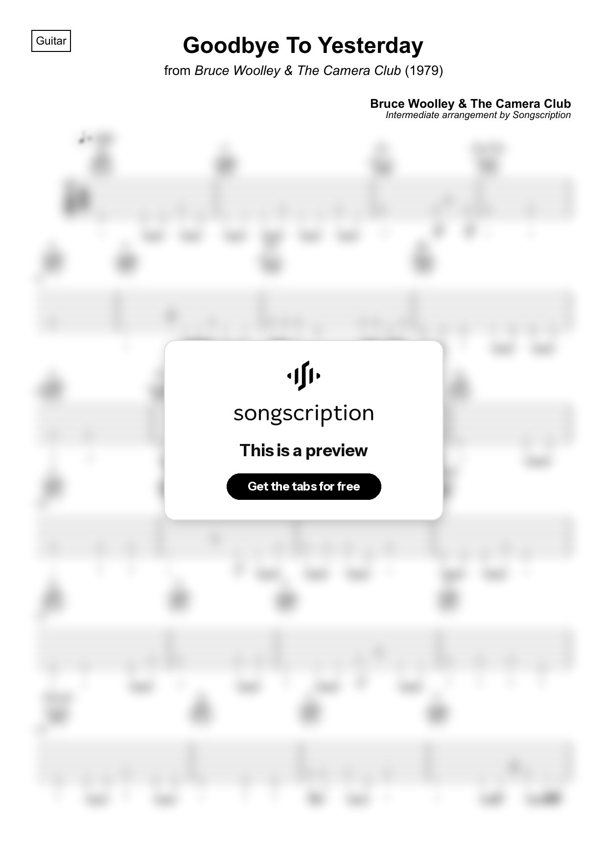Intermediate Acoustic Guitar Tabs for "Goodbye To Yesterday" by Bruce Woolley & The Camera Club