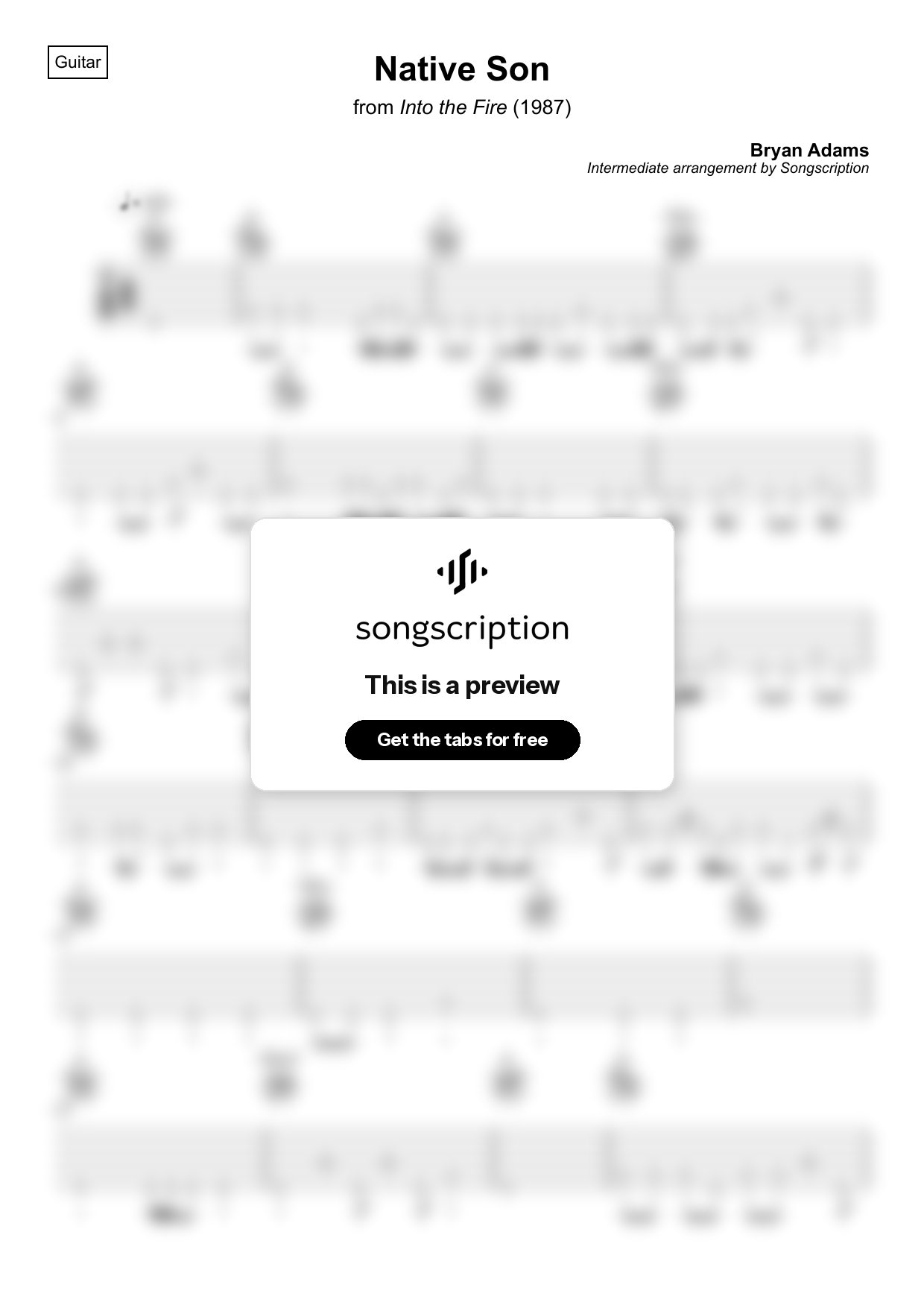 Intermediate Acoustic Guitar Tabs for "Native Son" by Bryan Adams