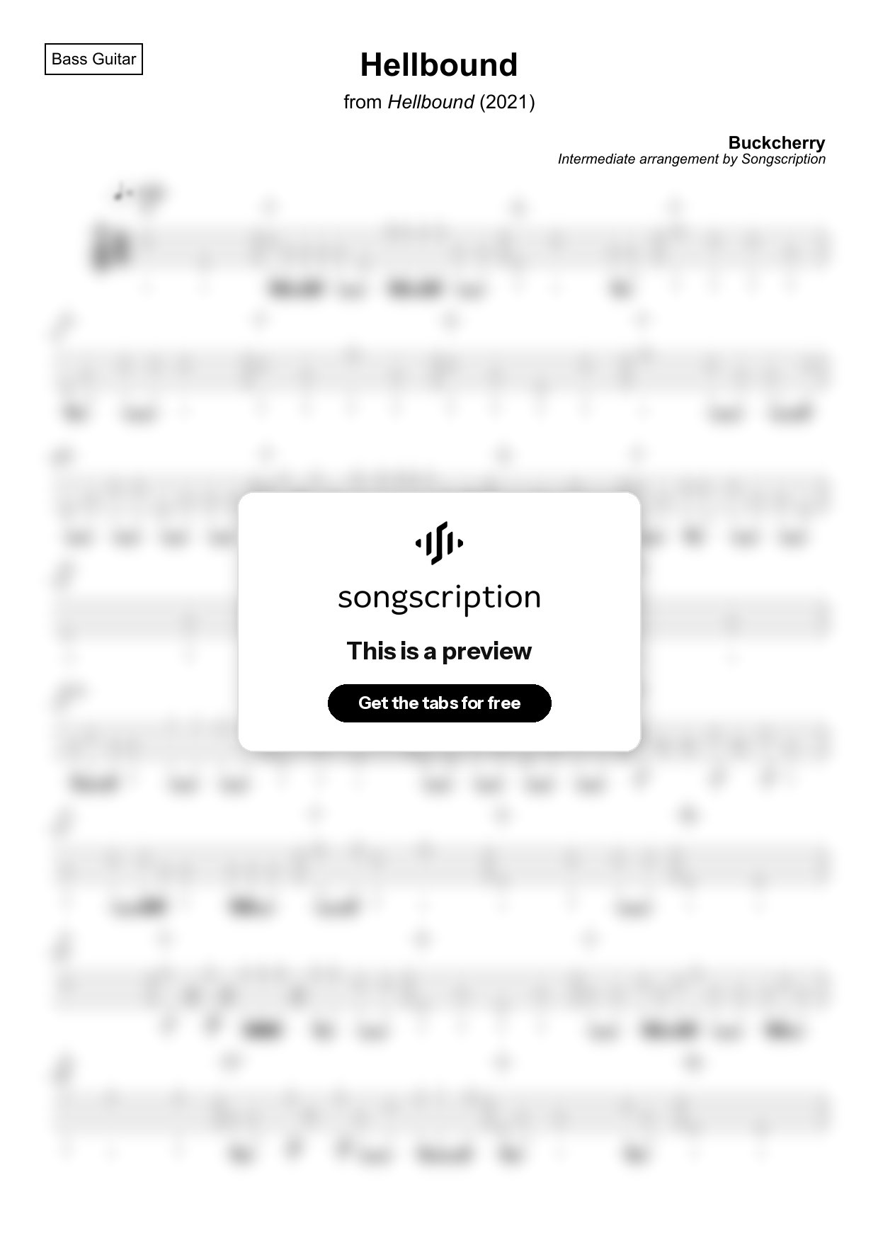 Intermediate Bass Guitar Tabs for "Hellbound" by Buckcherry
