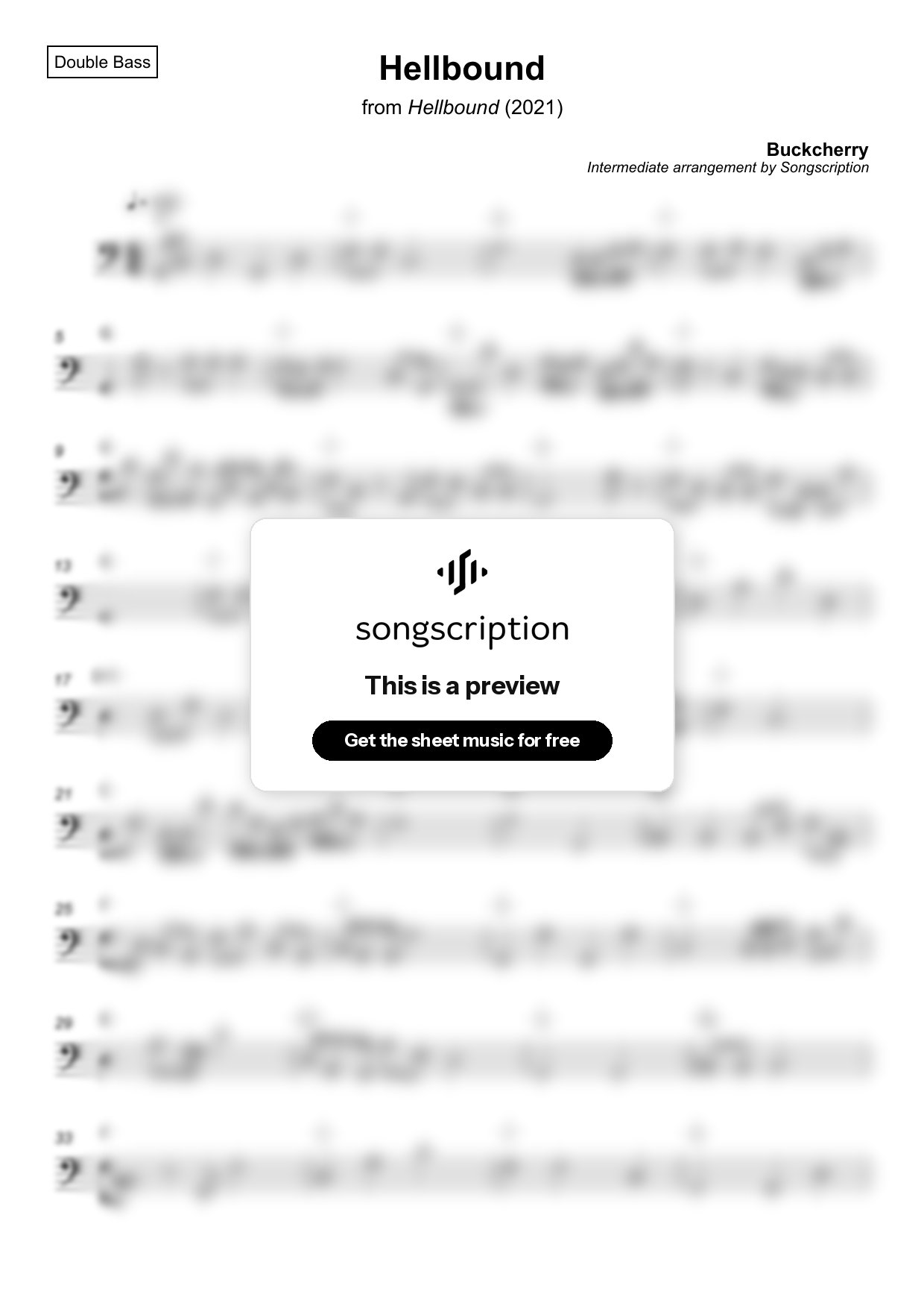 Intermediate Double Bass Sheet Music for "Hellbound" by Buckcherry