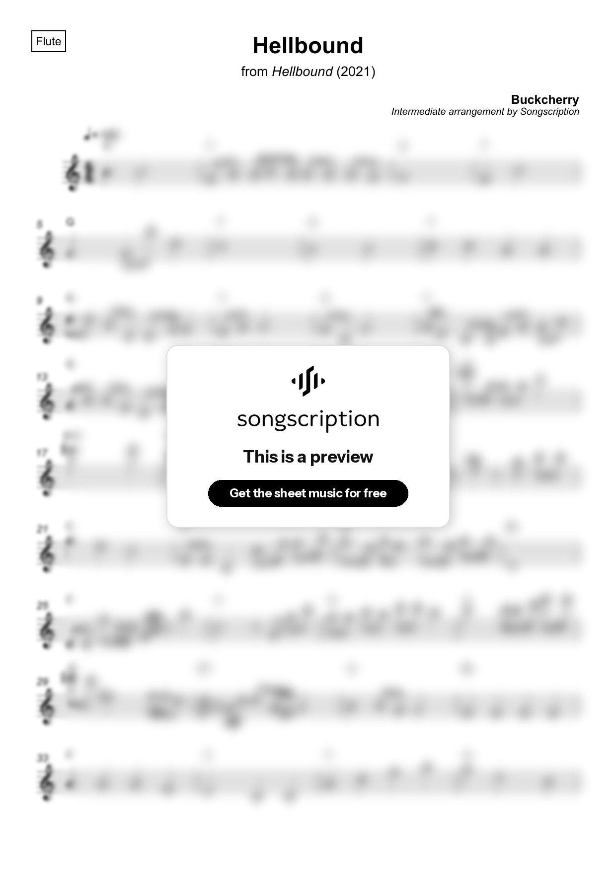 Intermediate Flute Sheet Music for "Hellbound" by Buckcherry