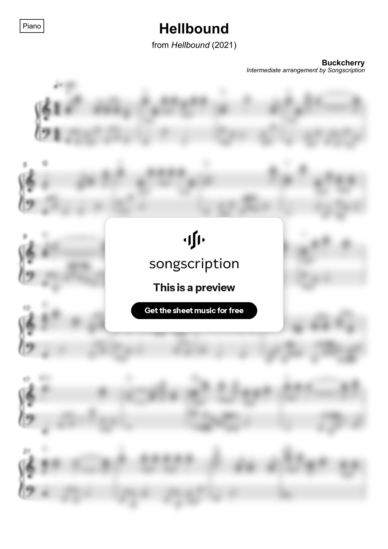Intermediate Piano Sheet Music for "Hellbound" by Buckcherry