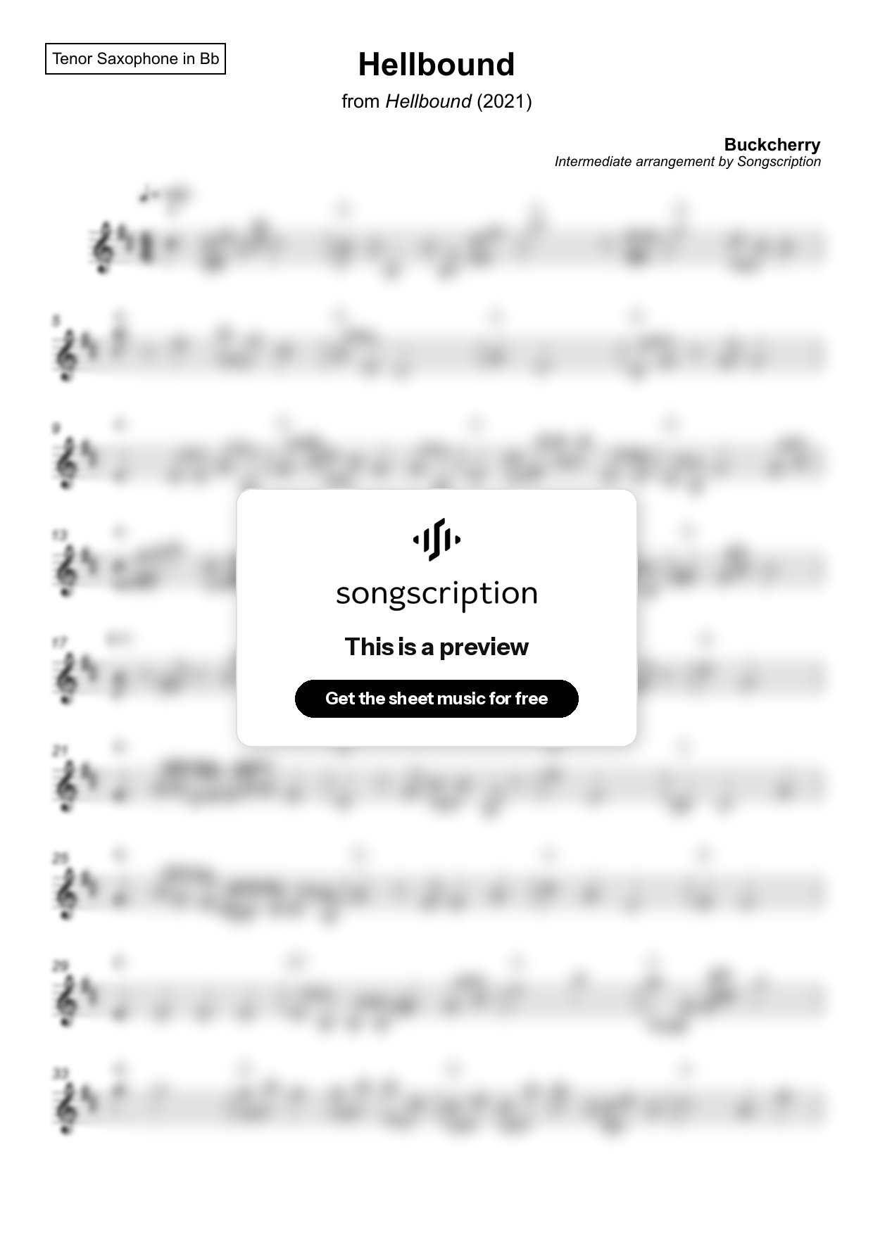Intermediate Tenor Sax Sheet Music for "Hellbound" by Buckcherry