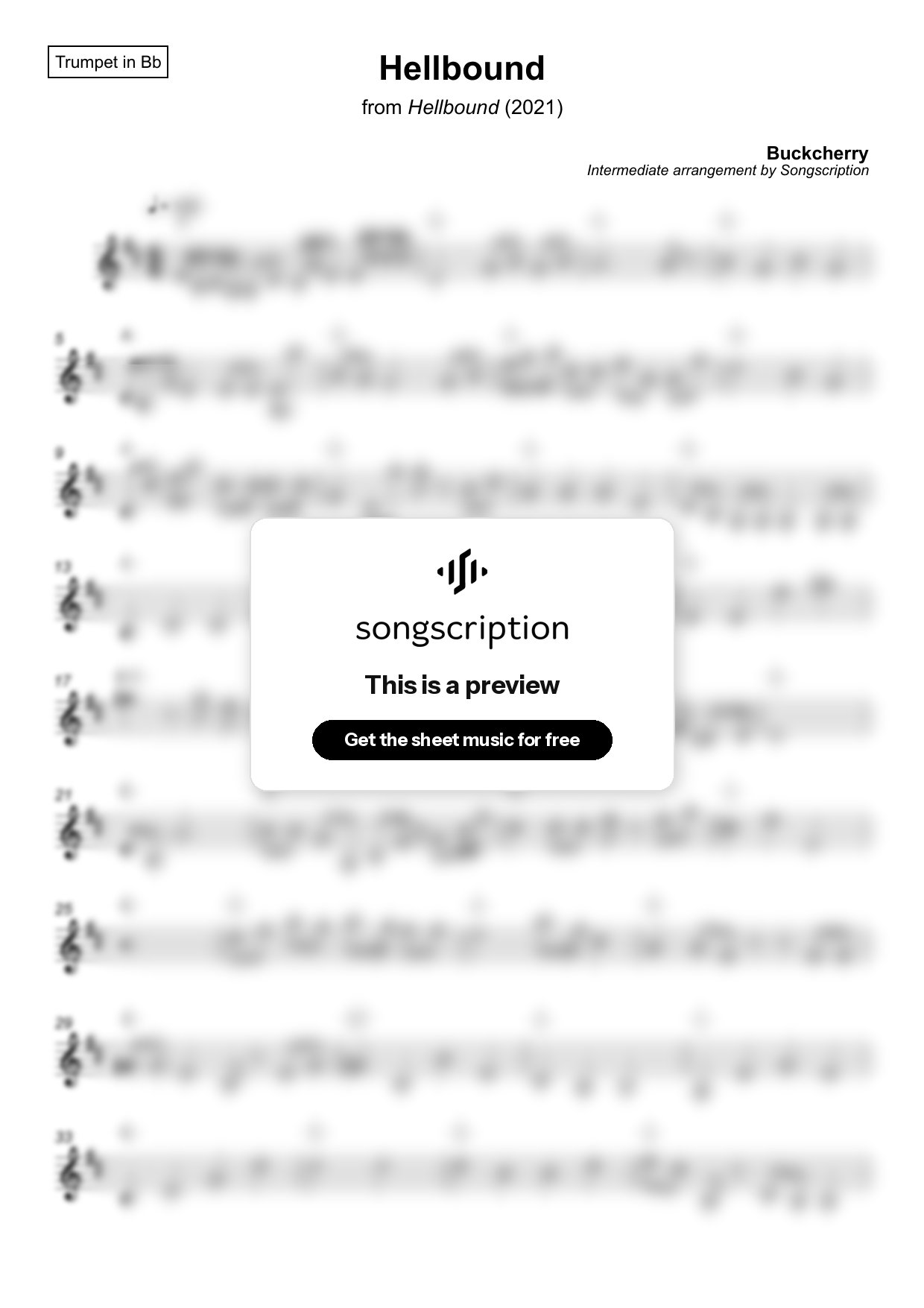 Intermediate Trumpet Sheet Music for "Hellbound" by Buckcherry