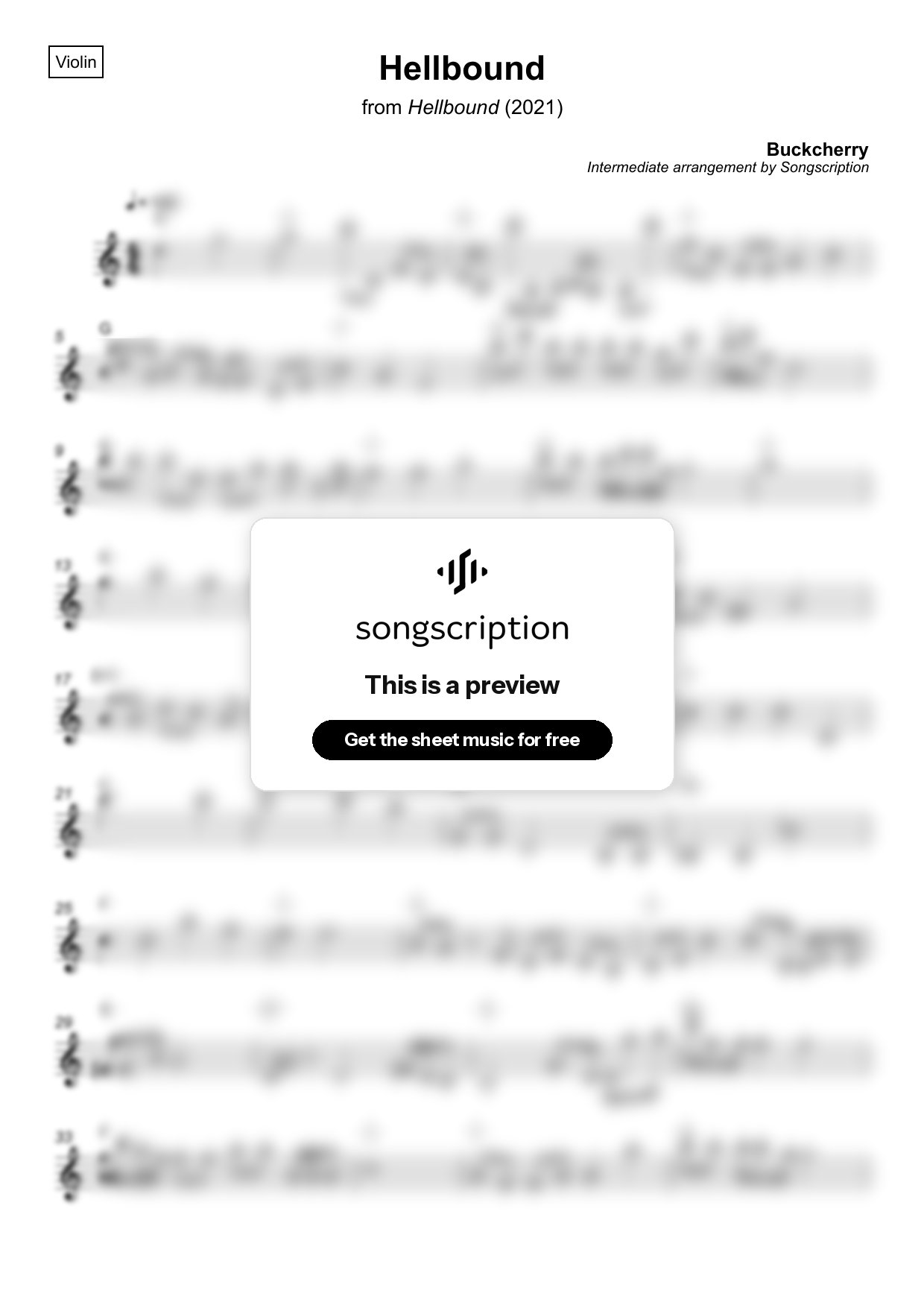 Intermediate Violin Sheet Music for "Hellbound" by Buckcherry