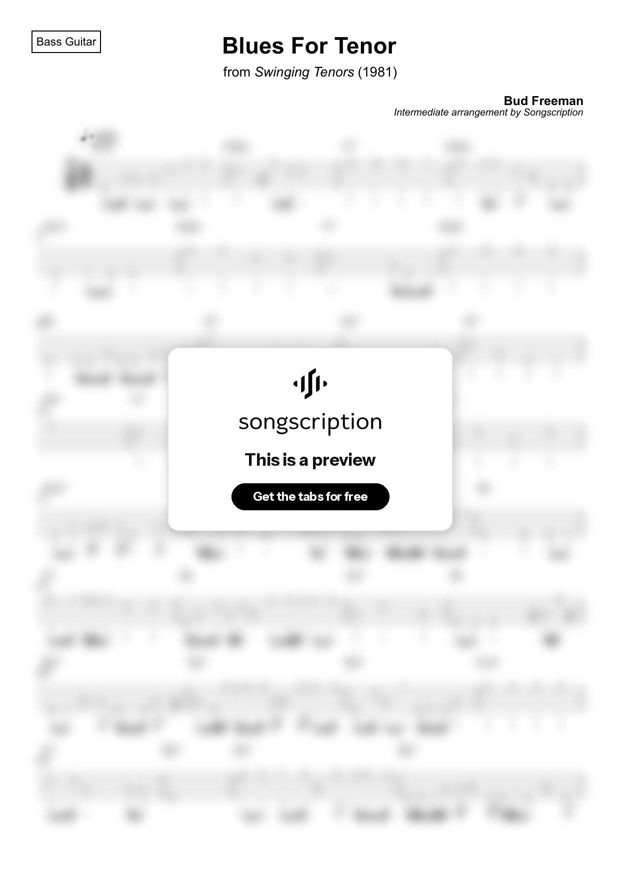Intermediate Bass Guitar Tabs for "Blues For Tenor" by Bud Freeman