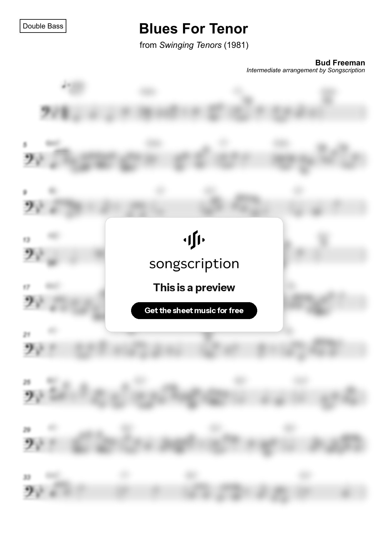 Intermediate Double Bass Sheet Music for "Blues For Tenor" by Bud Freeman