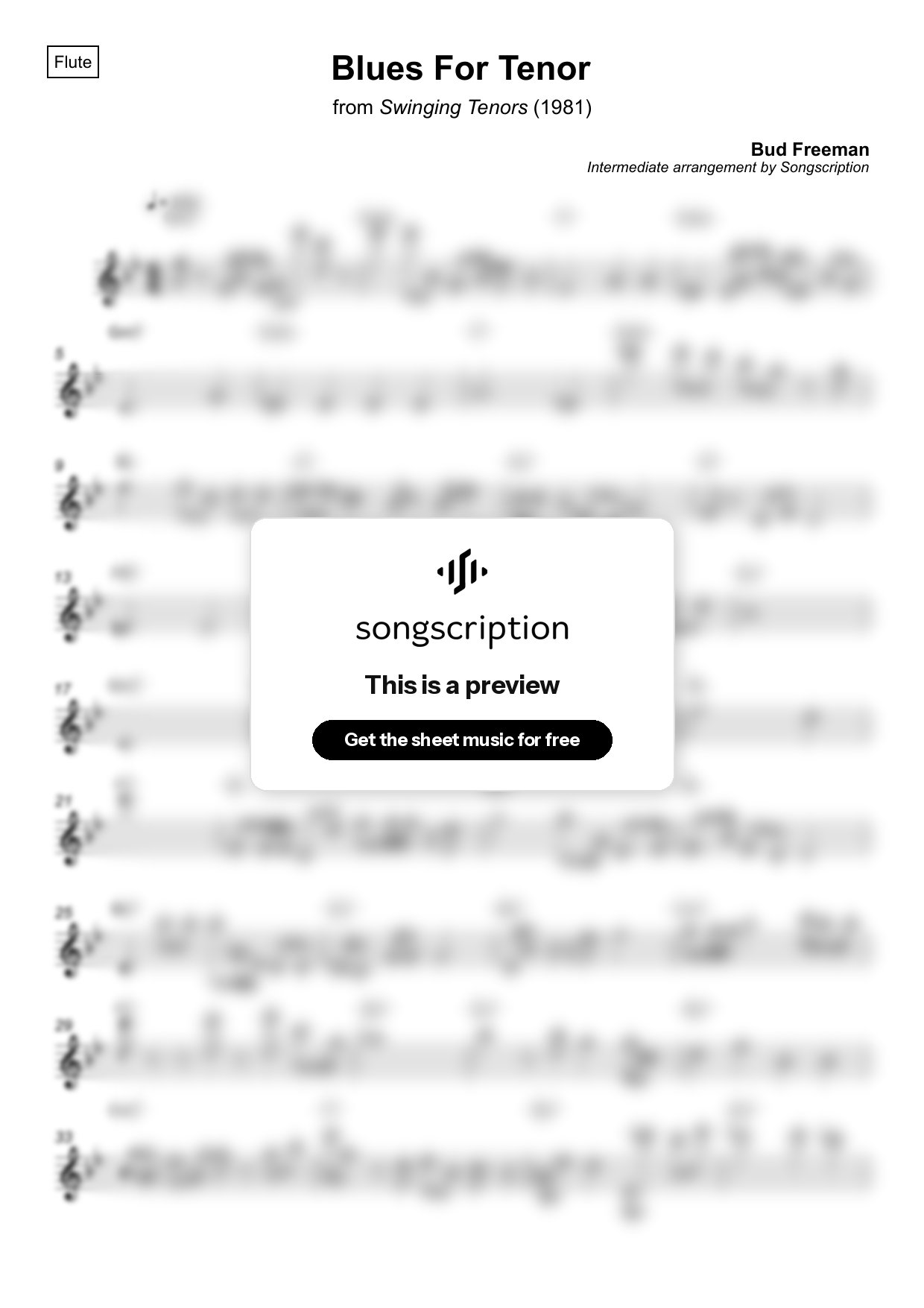 Intermediate Flute Sheet Music for "Blues For Tenor" by Bud Freeman