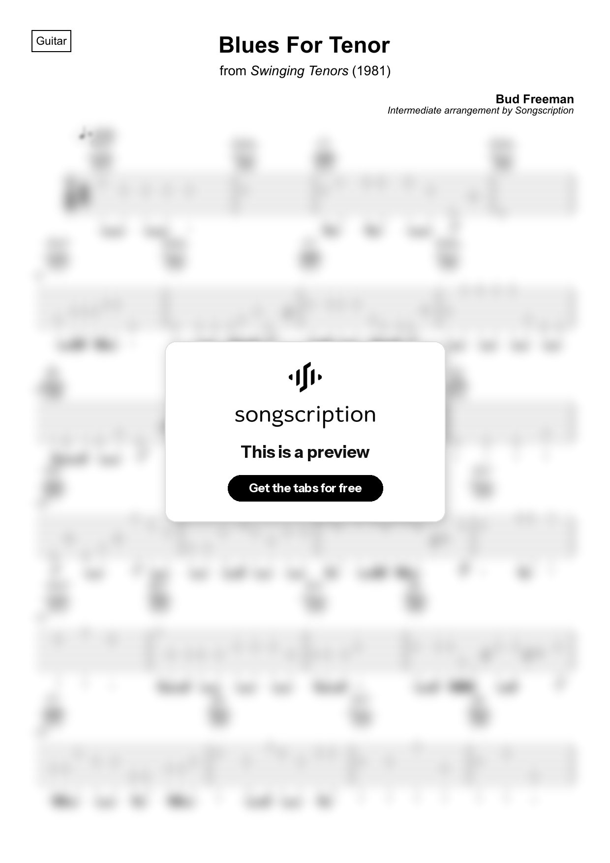 Intermediate Acoustic Guitar Tabs for "Blues For Tenor" by Bud Freeman