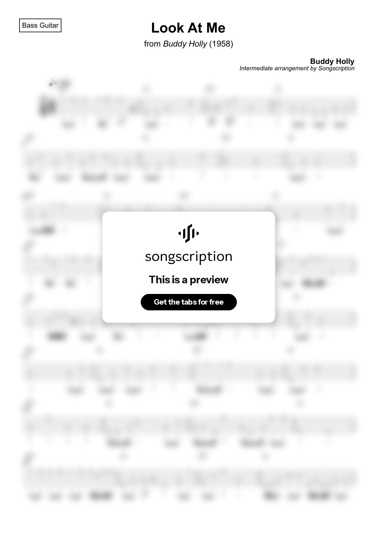 Intermediate Bass Guitar Tabs for "Look At Me" by Buddy Holly
