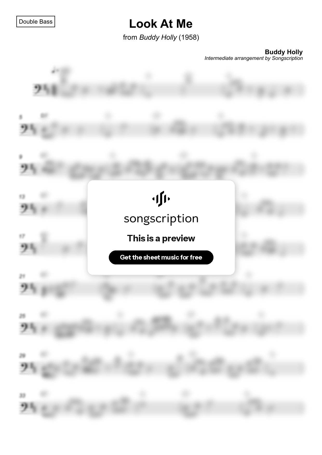 Intermediate Double Bass Sheet Music for "Look At Me" by Buddy Holly