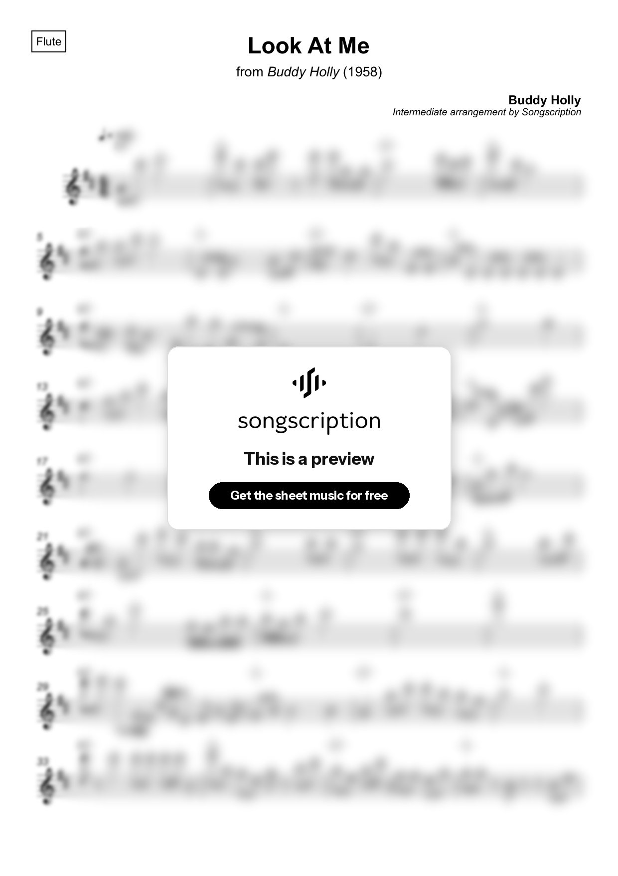 Intermediate Flute Sheet Music for "Look At Me" by Buddy Holly