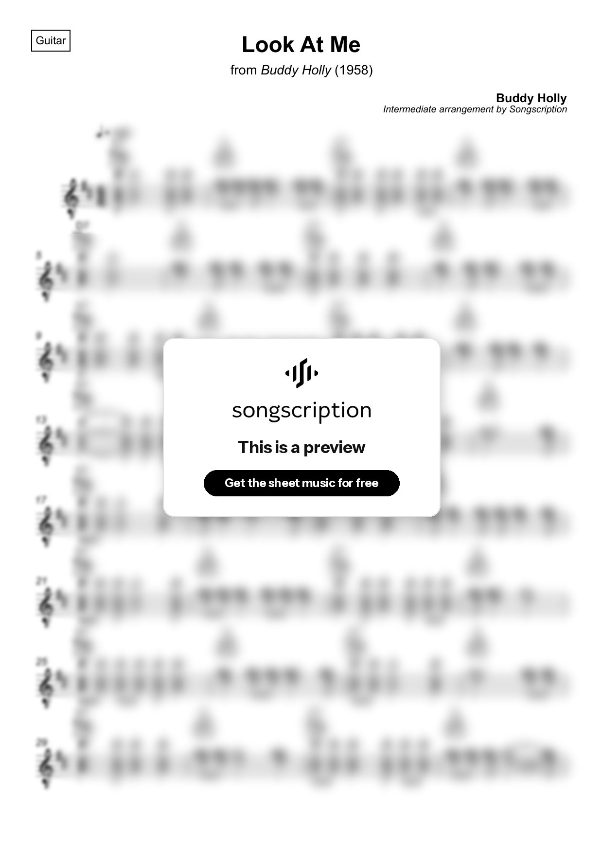 Intermediate Acoustic Guitar Sheet Music for "Look At Me" by Buddy Holly