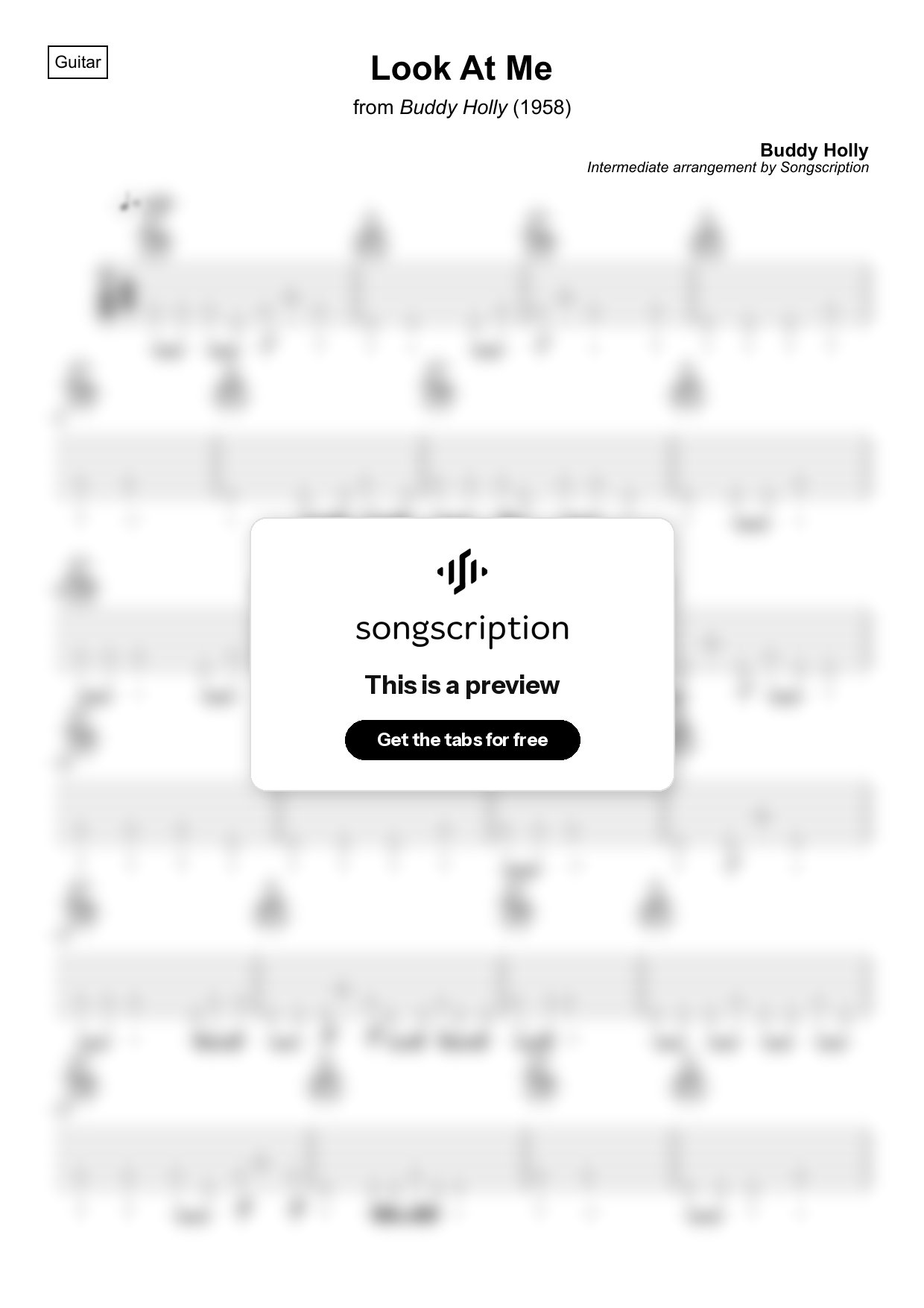 Intermediate Acoustic Guitar Tabs for "Look At Me" by Buddy Holly