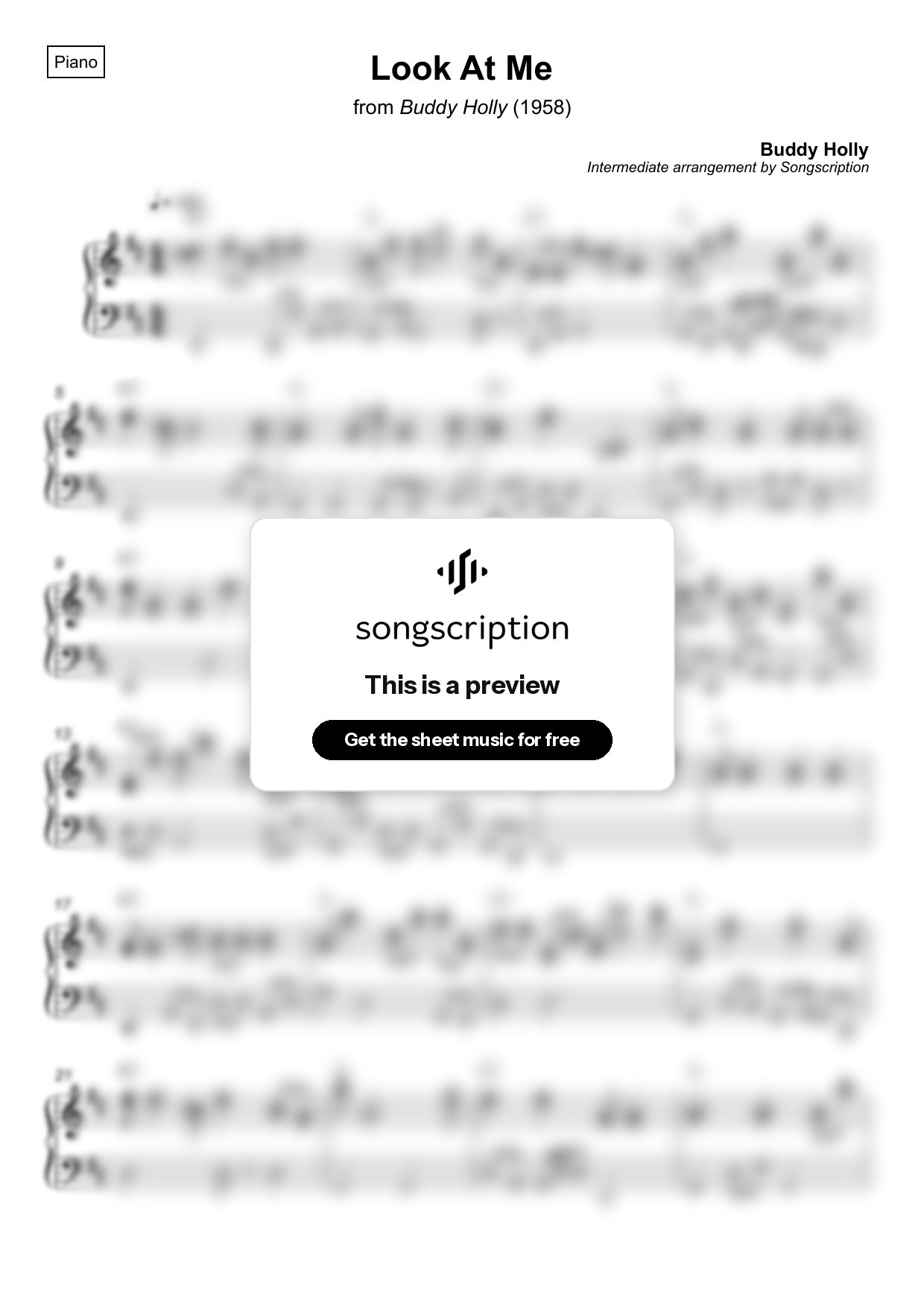 Intermediate Piano Sheet Music for "Look At Me" by Buddy Holly