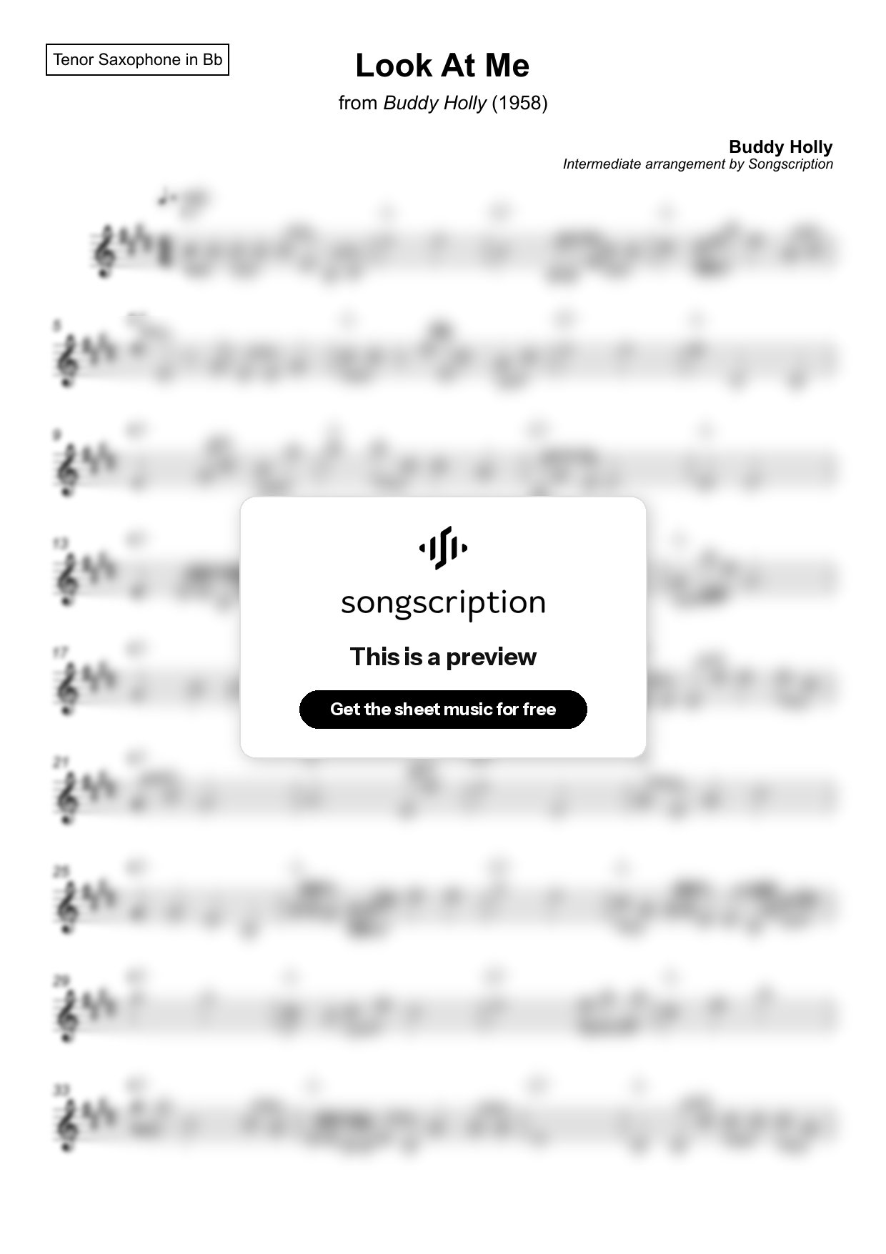 Intermediate Tenor Sax Sheet Music for "Look At Me" by Buddy Holly