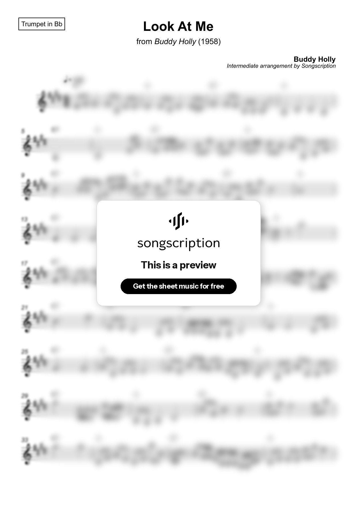 Intermediate Trumpet Sheet Music for "Look At Me" by Buddy Holly