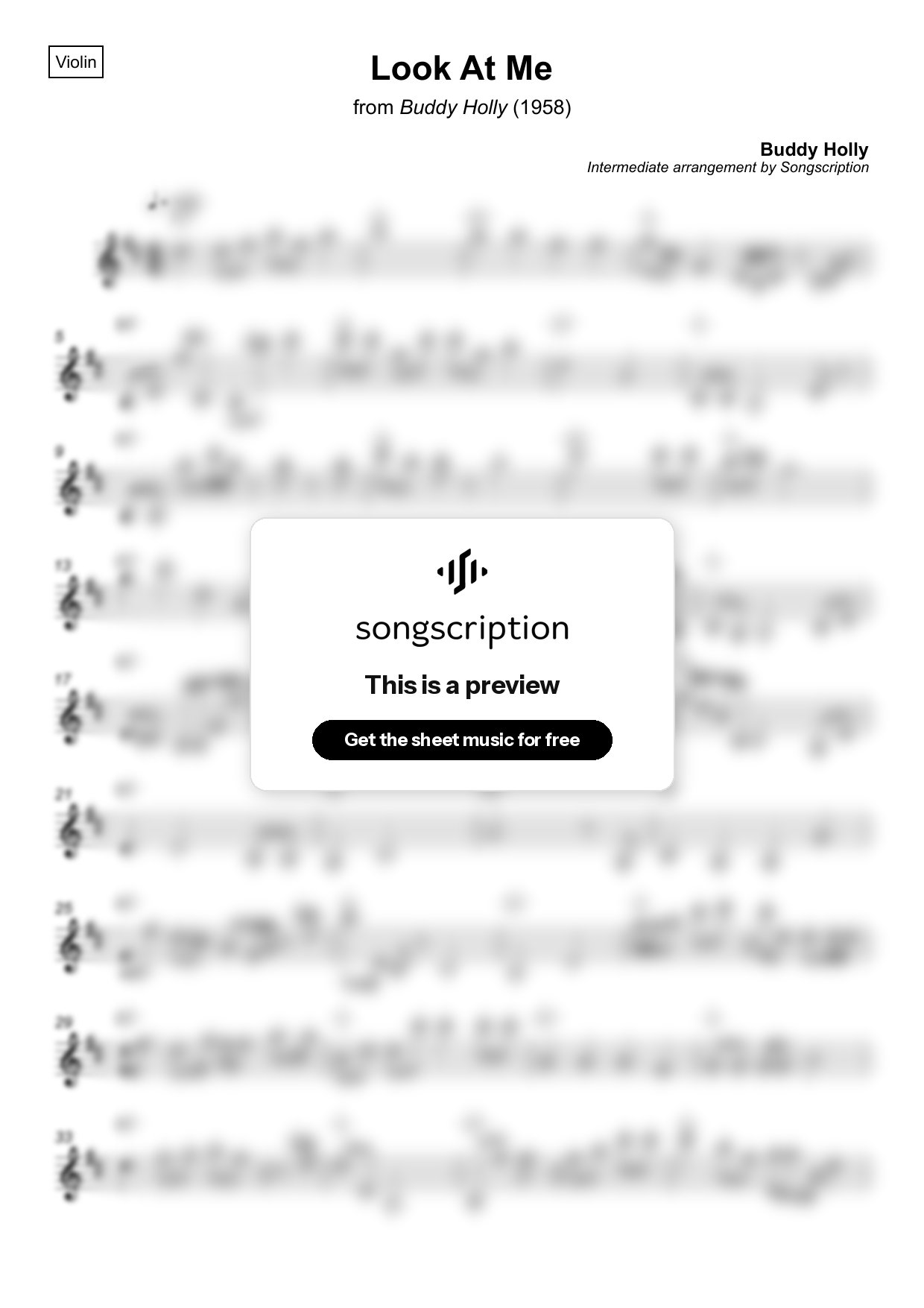 Intermediate Violin Sheet Music for "Look At Me" by Buddy Holly
